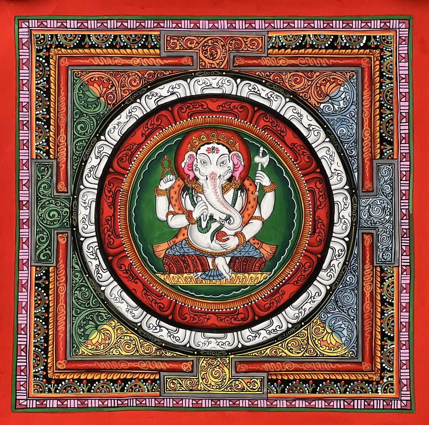 Lord Ganesha/Ganesh/ Ganapati/ Vinayaka, in SriYantra  Master Quality Newari Paubha, Thangka Painting, Original Hand Painting/Meditation Art