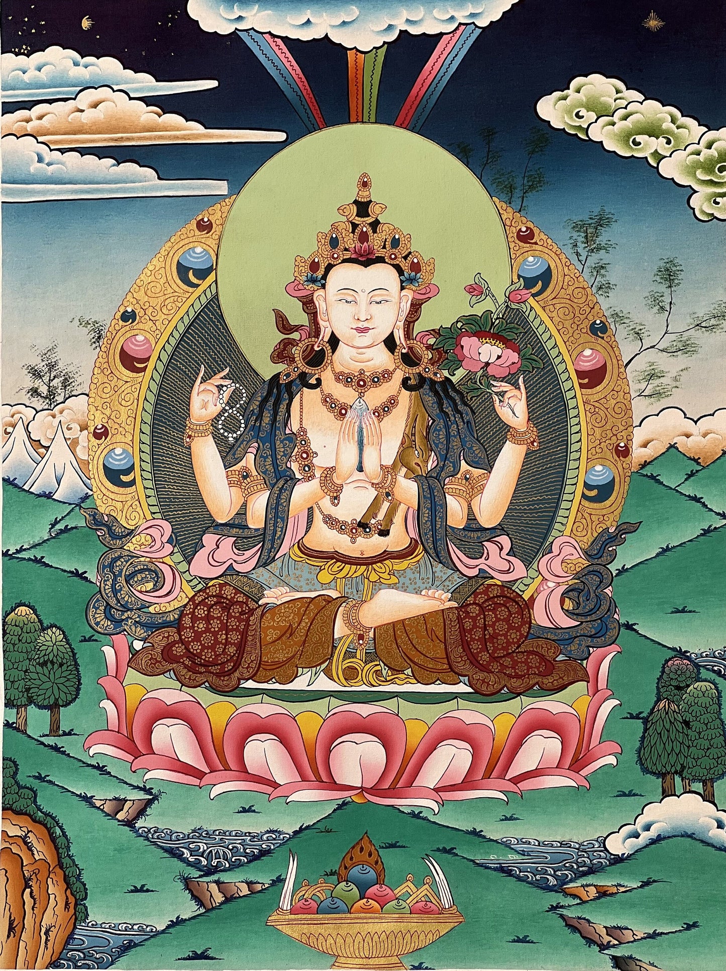 Avalokiteshvara/ Chyangresi/ Chenrezig, Master Quality Gold Tibetan Thangka Painting Original Buddhist Art/ Hand Painting