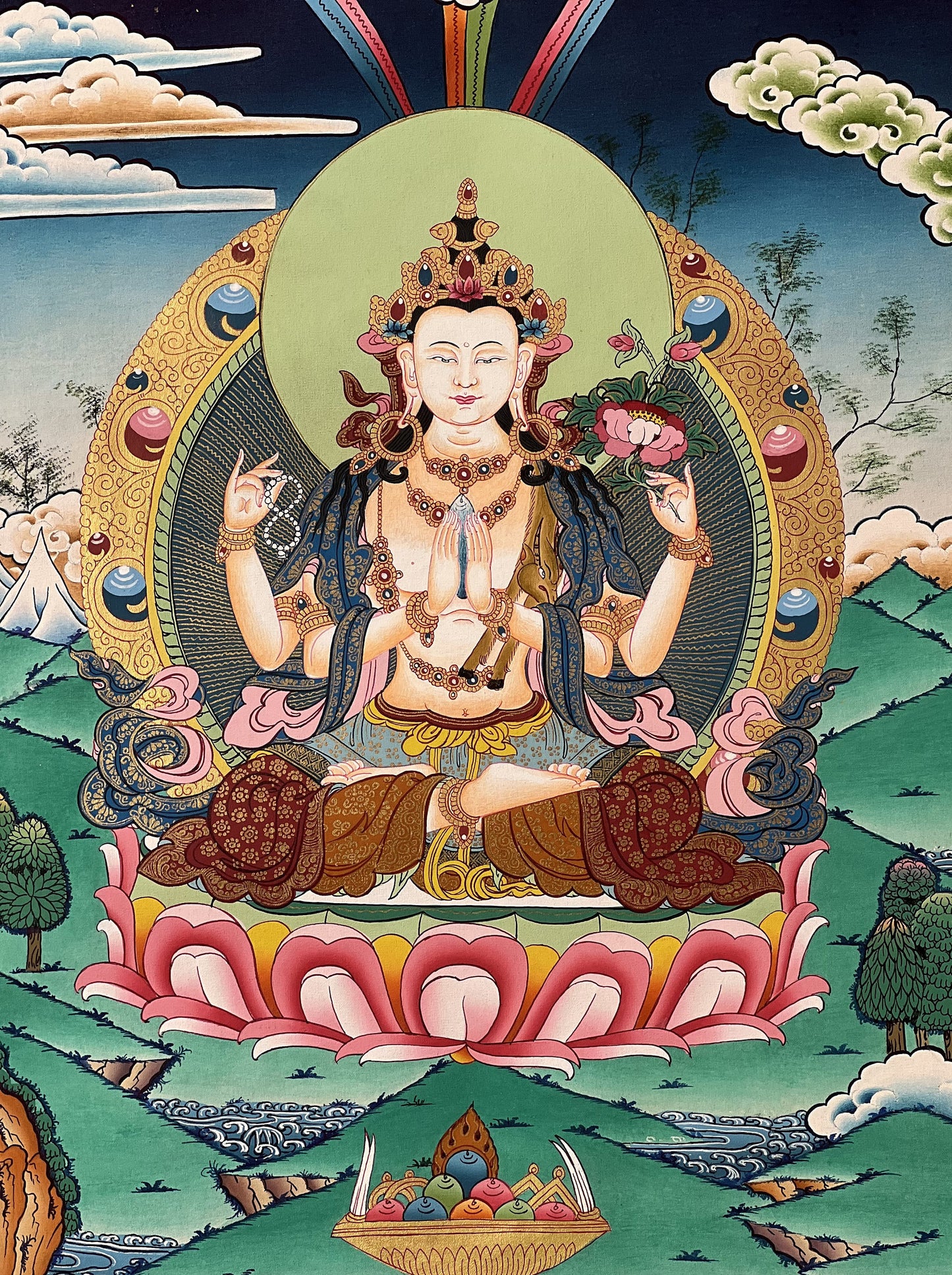 Avalokiteshvara/ Chyangresi/ Chenrezig, Master Quality Gold Tibetan Thangka Painting Original Buddhist Art/ Hand Painting