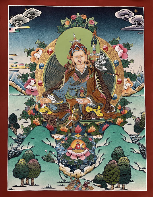 Guru Padmasambhava/ Guru Rinpoche Masterpiece Tibetan Thangka Painting, Original Hand Painting Buddhist Meditation Art