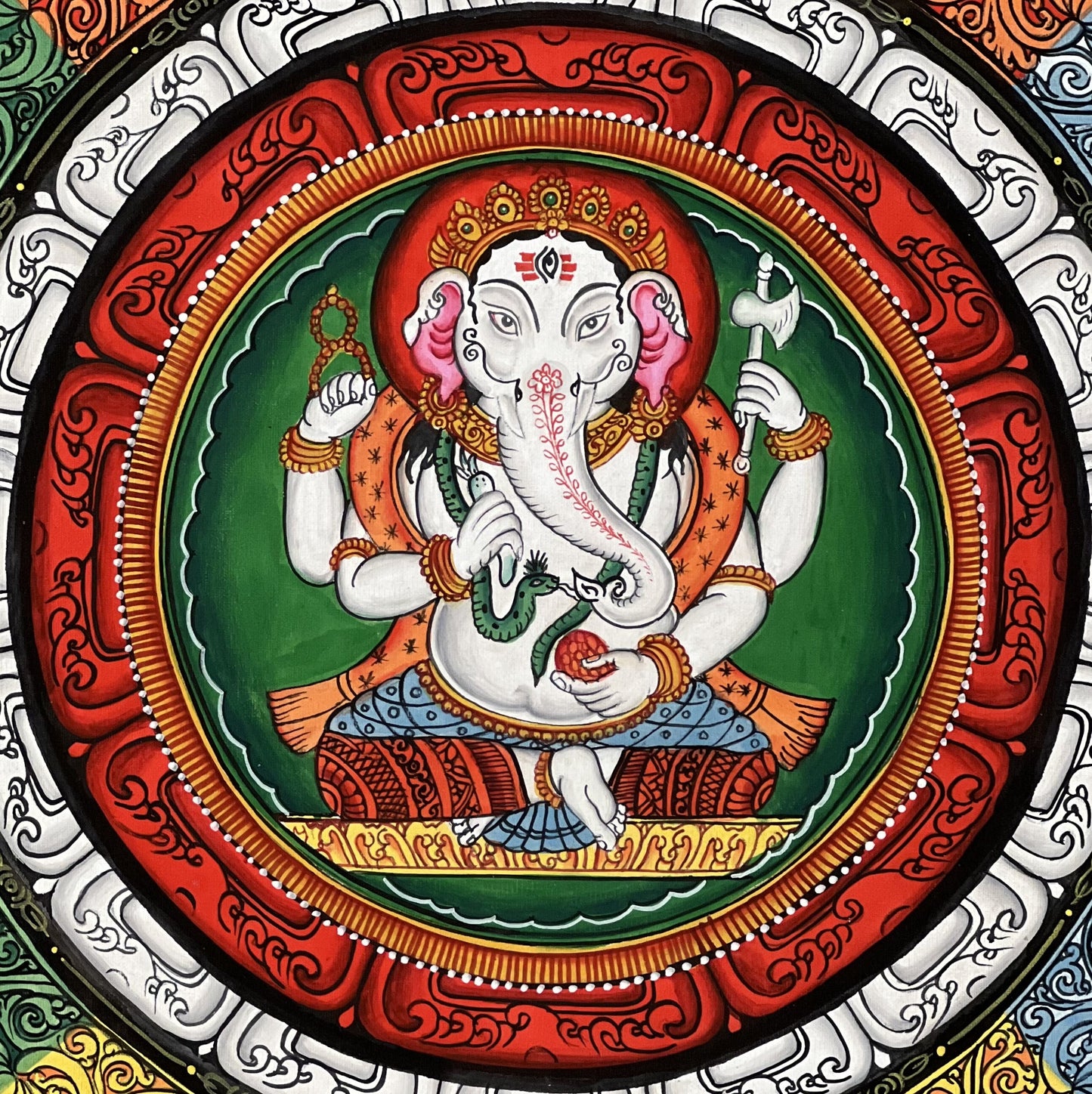 Lord Ganesha/Ganesh/ Ganapati/ Vinayaka, in SriYantra  Master Quality Newari Paubha, Thangka Painting, Original Hand Painting/Meditation Art