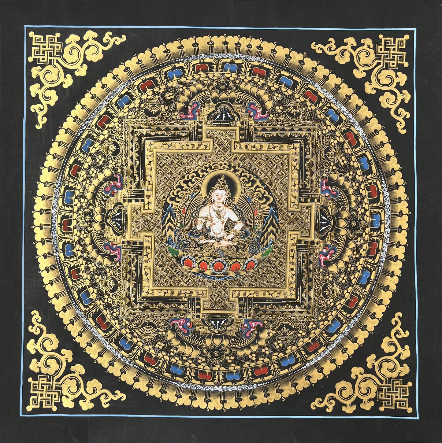 Original Master Quality Vajrasattva  Mandala Black and Gold Tibetan Thangka / Hand Painting/Buddhist Art/Wall Hanging