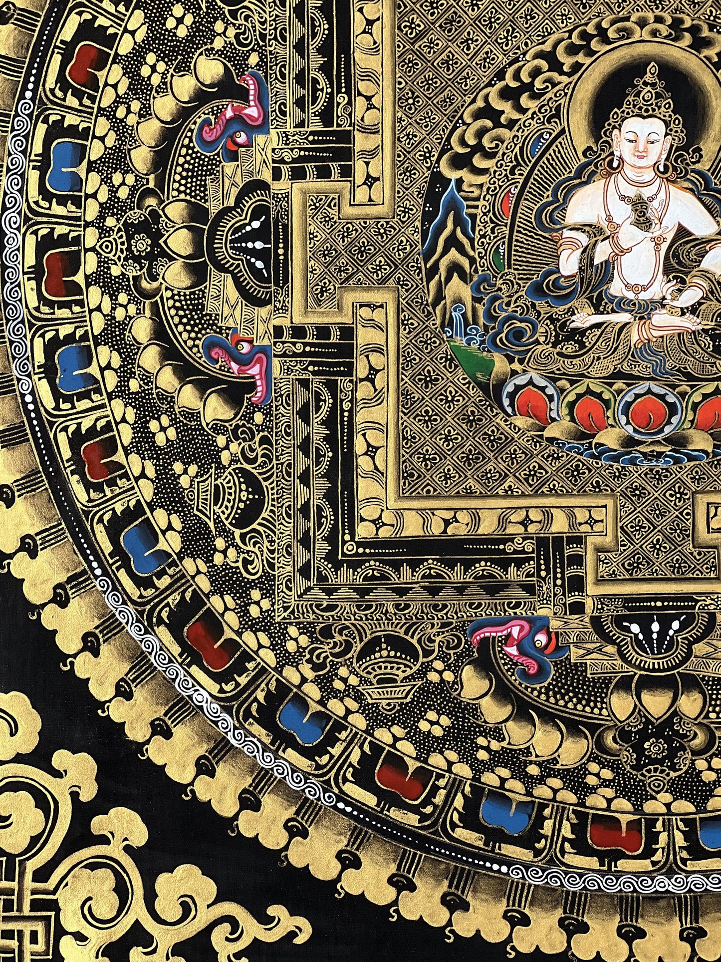 Original Master Quality Vajrasattva  Mandala Black and Gold Tibetan Thangka / Hand Painting/Buddhist Art/Wall Hanging