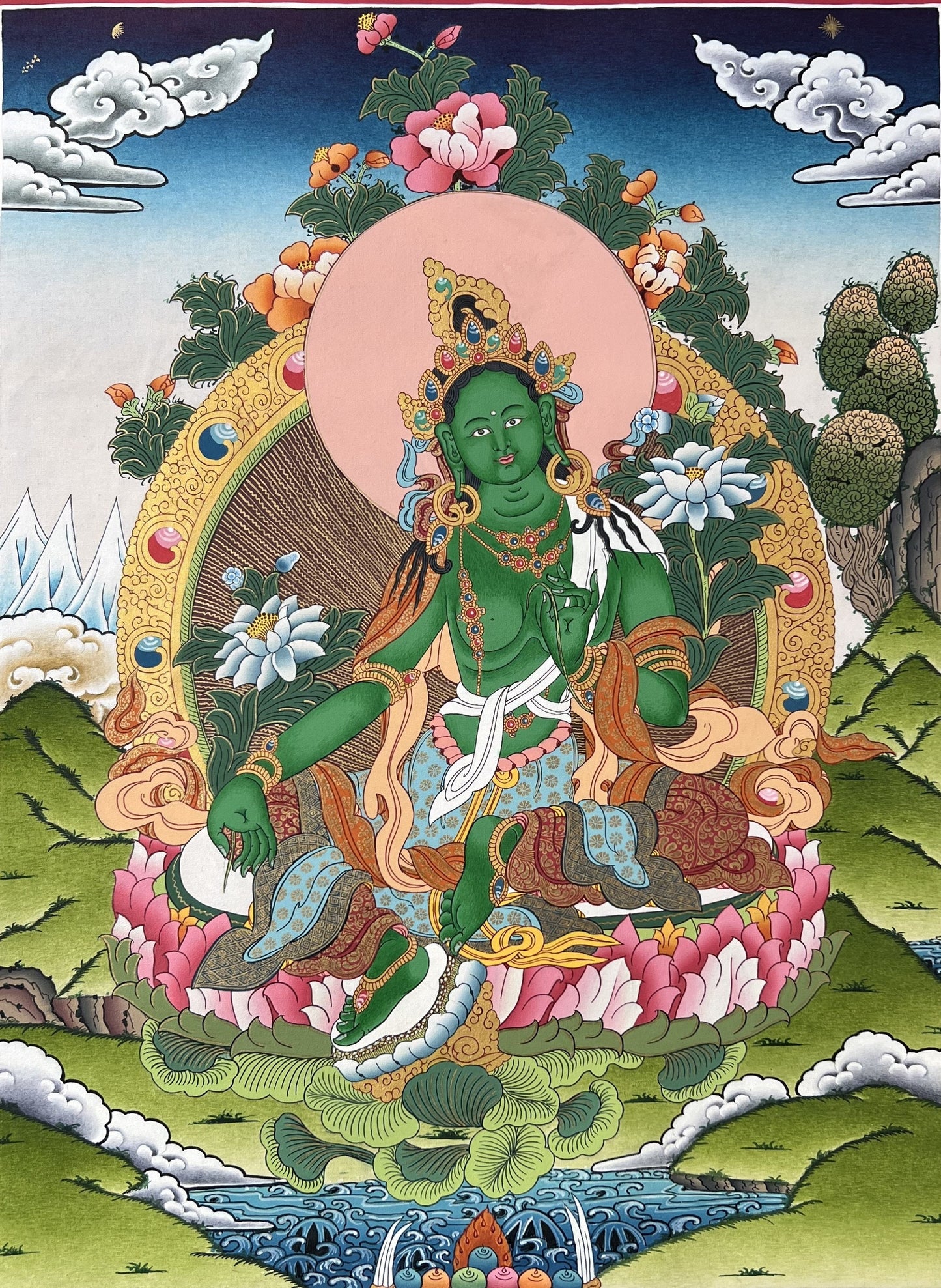 Green  Tara, Shyamatara, Goddess of Compassion, High Quality Masterpiece Tibetan Thangka Painting, Original Art