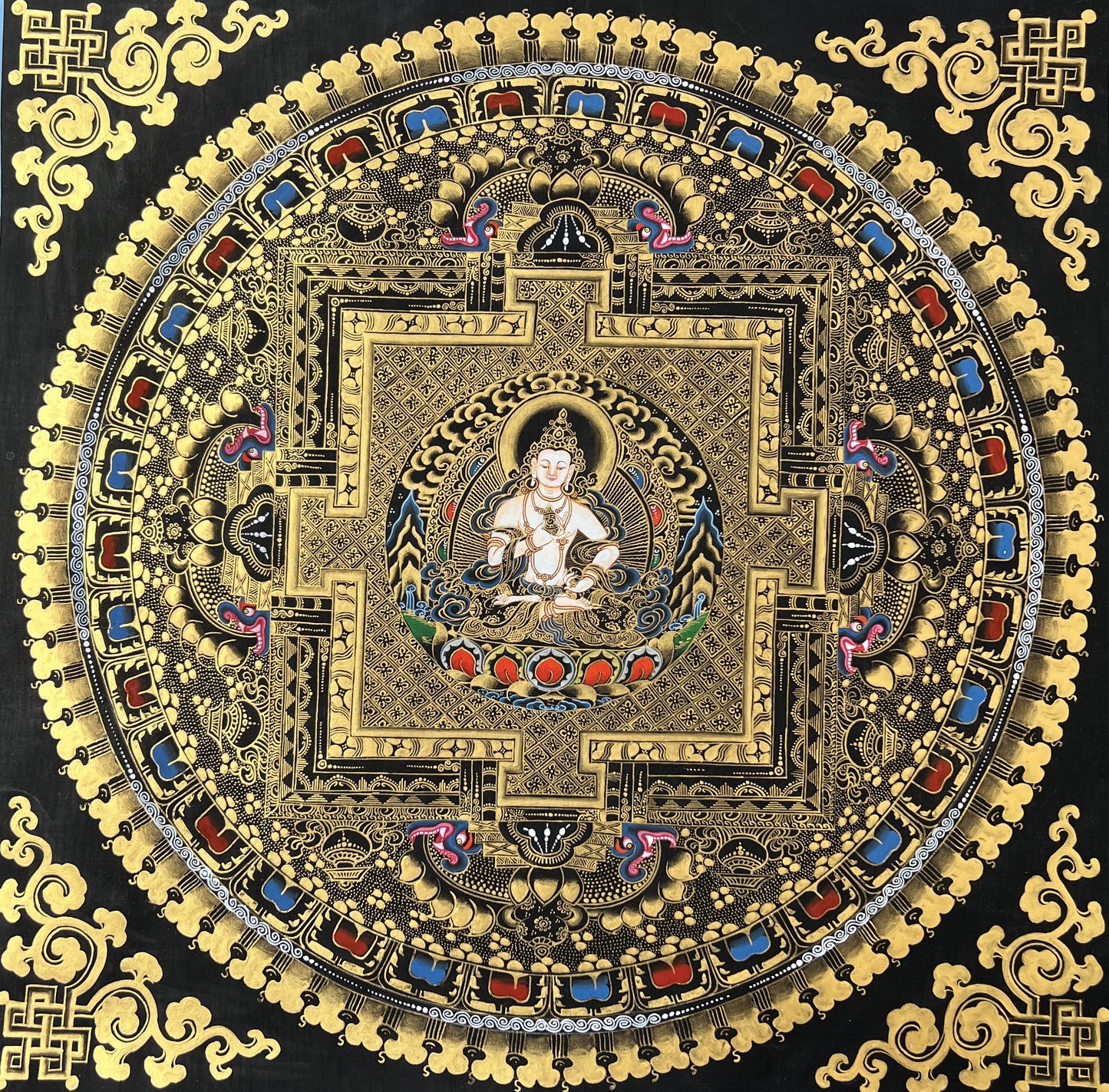 Original Master Quality Vajrasattva  Mandala Black and Gold Tibetan Thangka / Hand Painting/Buddhist Art/Wall Hanging