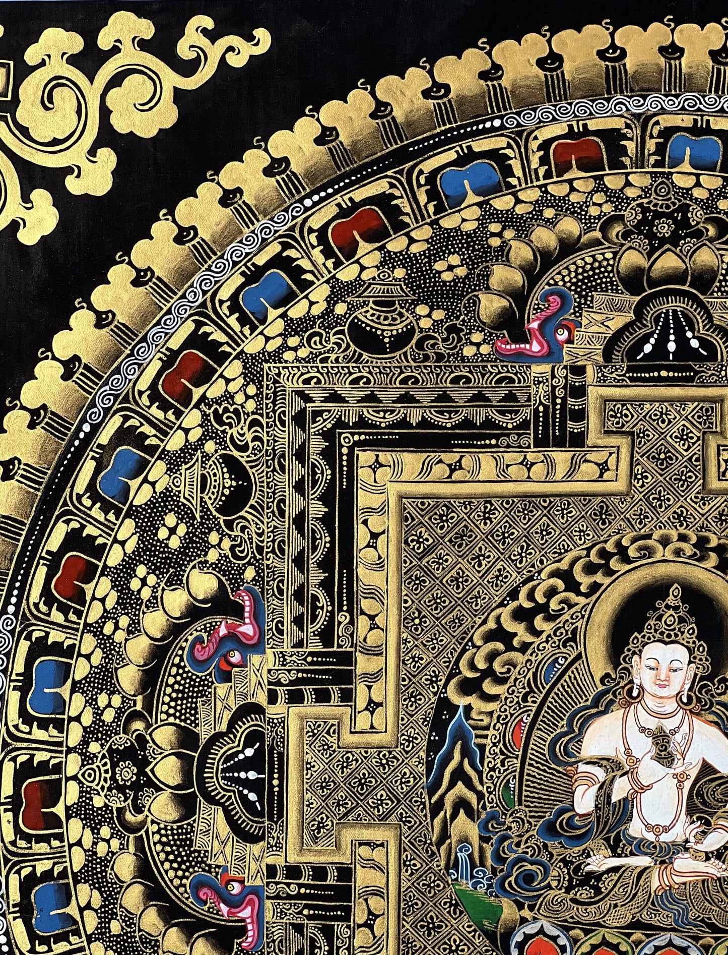 Original Master Quality Vajrasattva  Mandala Black and Gold Tibetan Thangka / Hand Painting/Buddhist Art/Wall Hanging