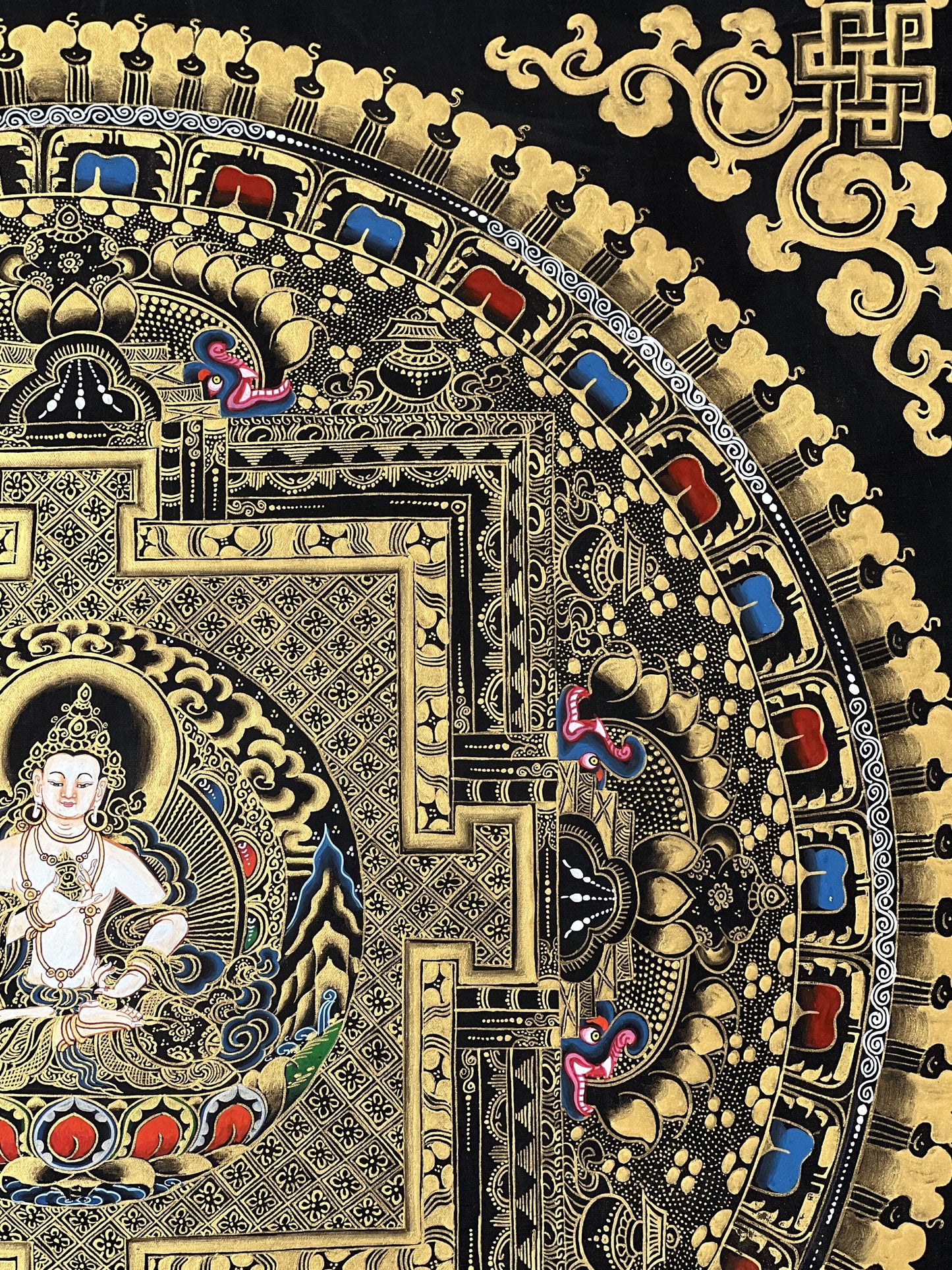 Original Master Quality Vajrasattva  Mandala Black and Gold Tibetan Thangka / Hand Painting/Buddhist Art/Wall Hanging