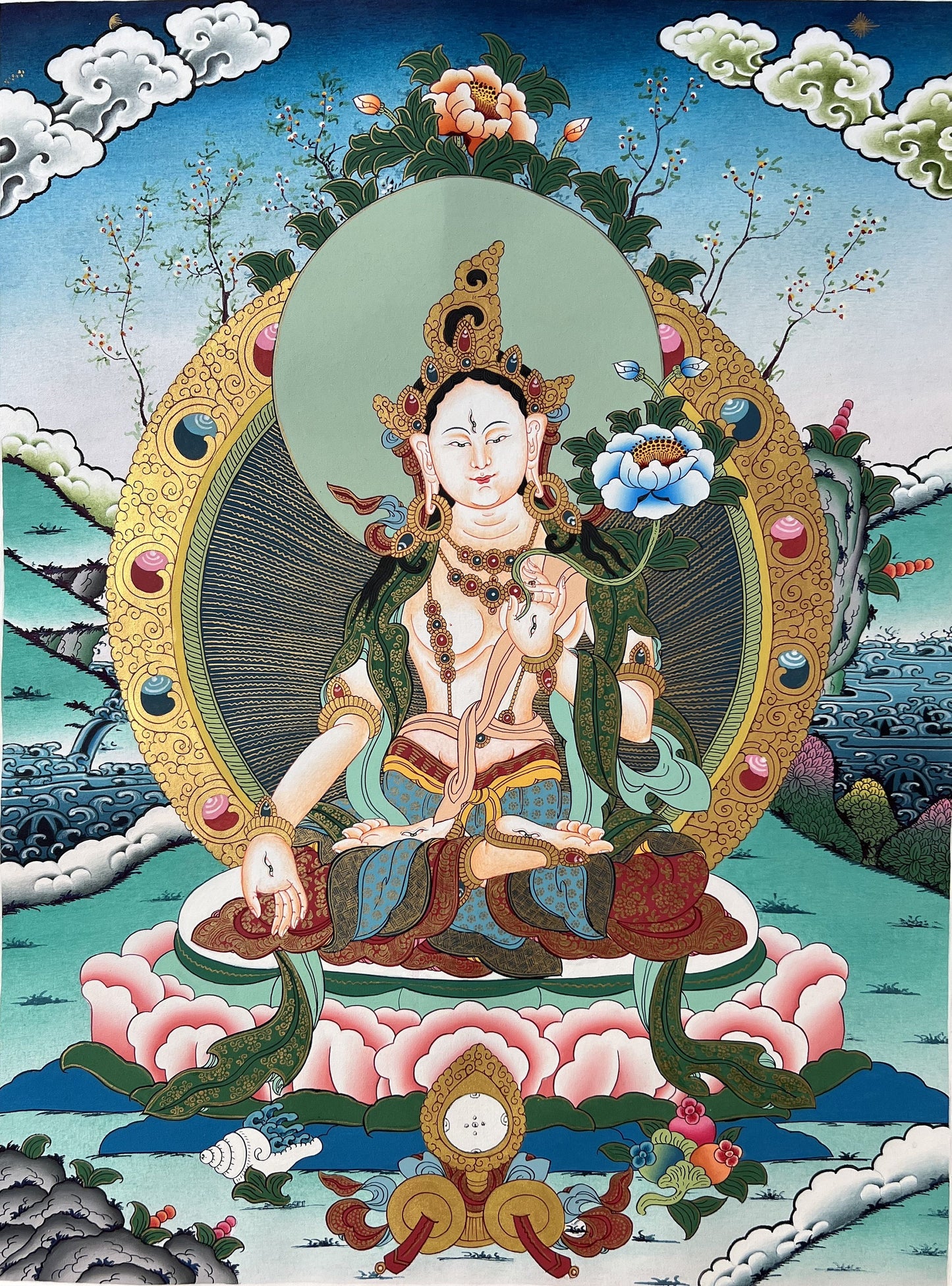 White Tara Mother Goddess High-Quality Masterpiece Tibetan Thangka Painting/ Original Hand-painting/ Meditation Art