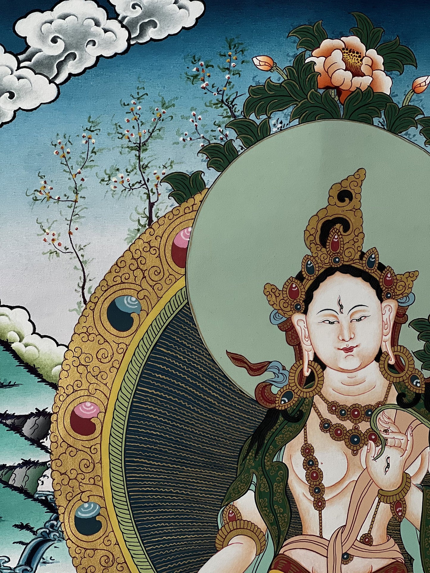 White Tara Mother Goddess High-Quality Masterpiece Tibetan Thangka Painting/ Original Hand-painting/ Meditation Art