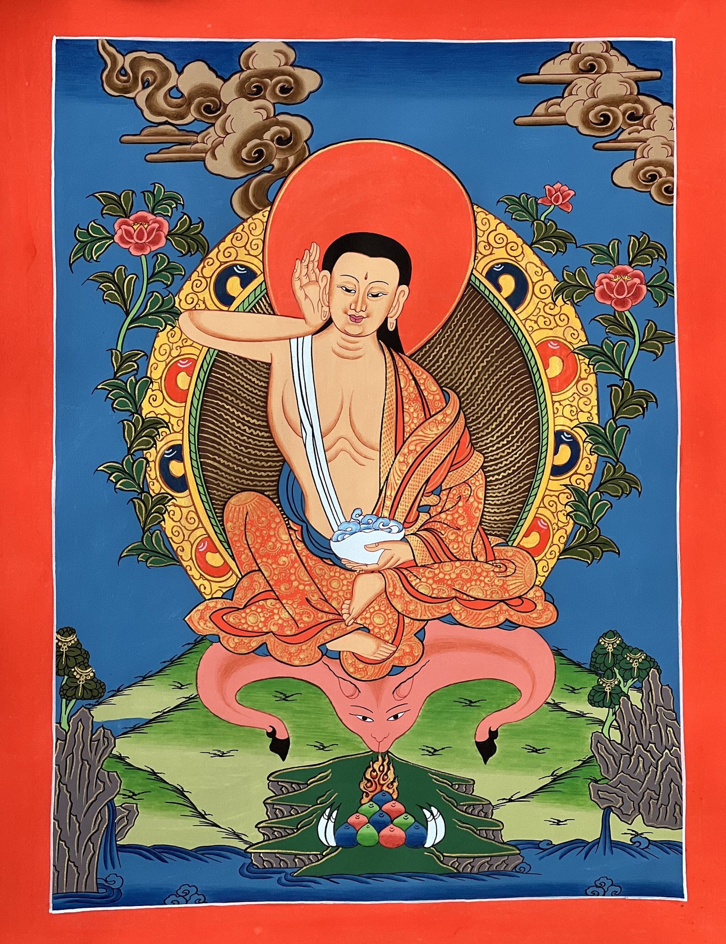 Milarepa, Jetsun Milarepa, Tibetan Yogi, Siddha, Poet, High Quality Tibetan Thangka Painting, Original Hand painting/ Buddhist Art