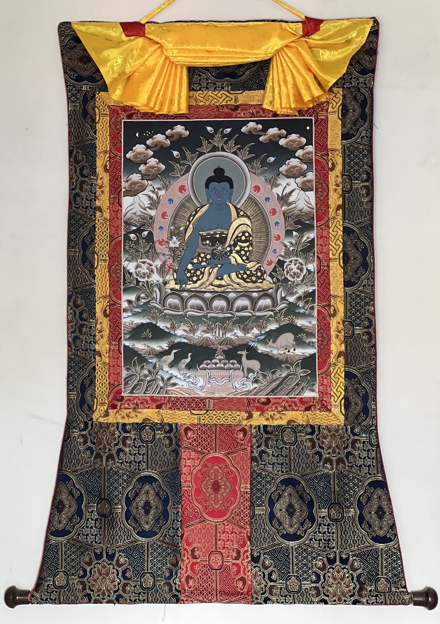 Medicine Buddha/ Bhaisajyaguru/ Master Quality Original Tibetan Thangka Painting/Healing Meditation Art with High Quality Silk Border