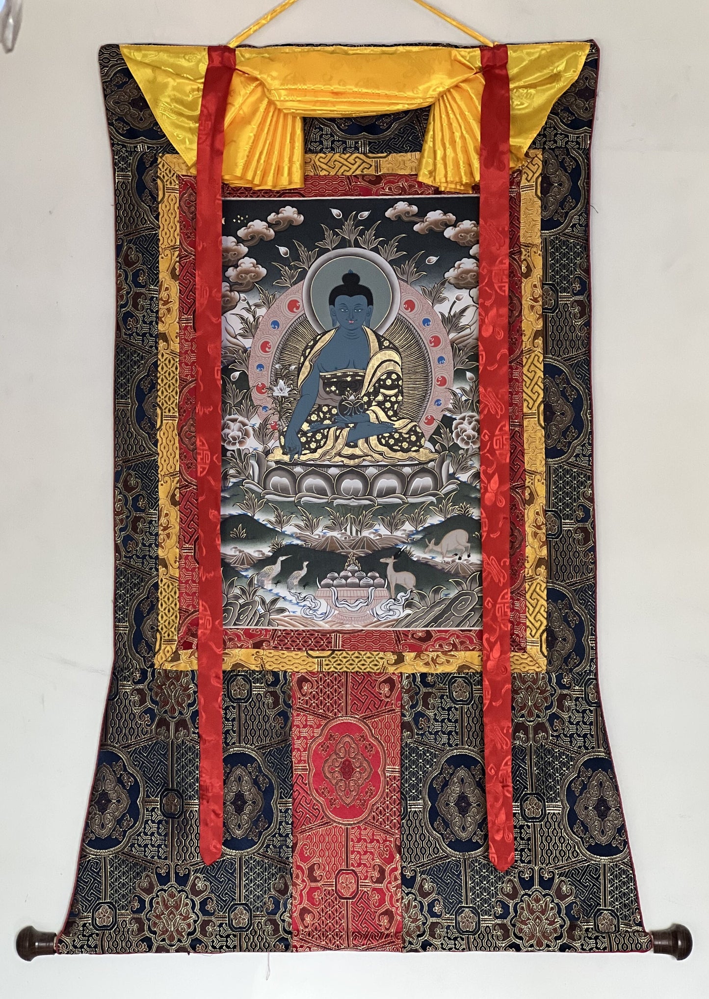 Medicine Buddha/ Bhaisajyaguru/ Master Quality Original Tibetan Thangka Painting/Healing Meditation Art with High Quality Silk Border