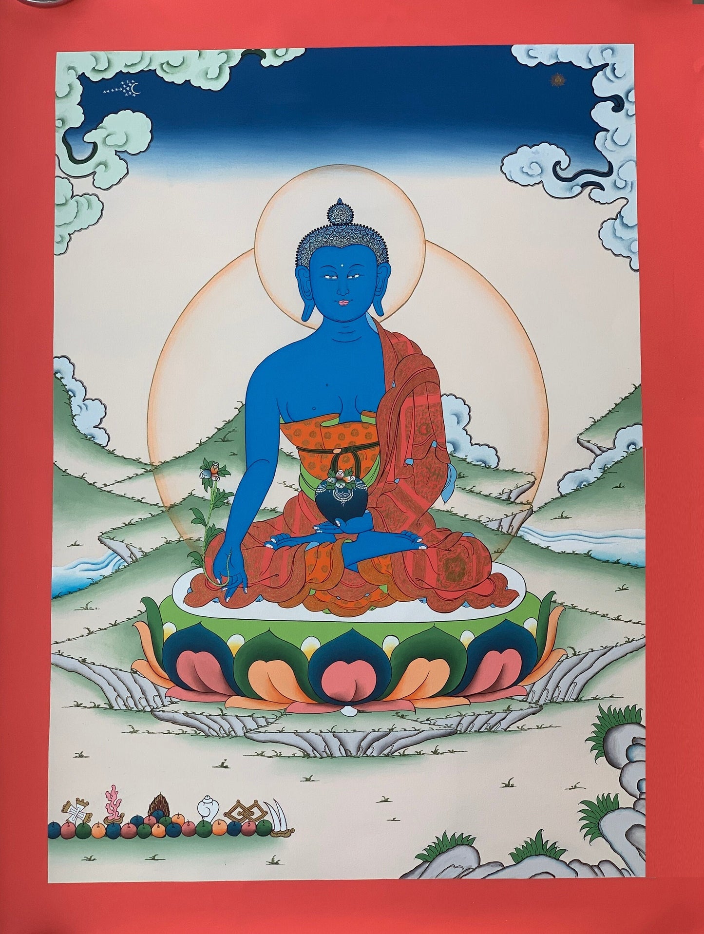 Hand Painted Medicine Buddha, Medicine Master, BhaisajyaGuru, Original Masterpiece Tibetan Thangka Painting, Meditation Art