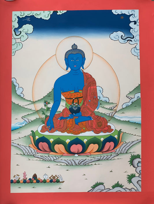 Hand Painted Medicine Buddha, Medicine Master, BhaisajyaGuru, Original Masterpiece Tibetan Thangka Painting, Meditation Art