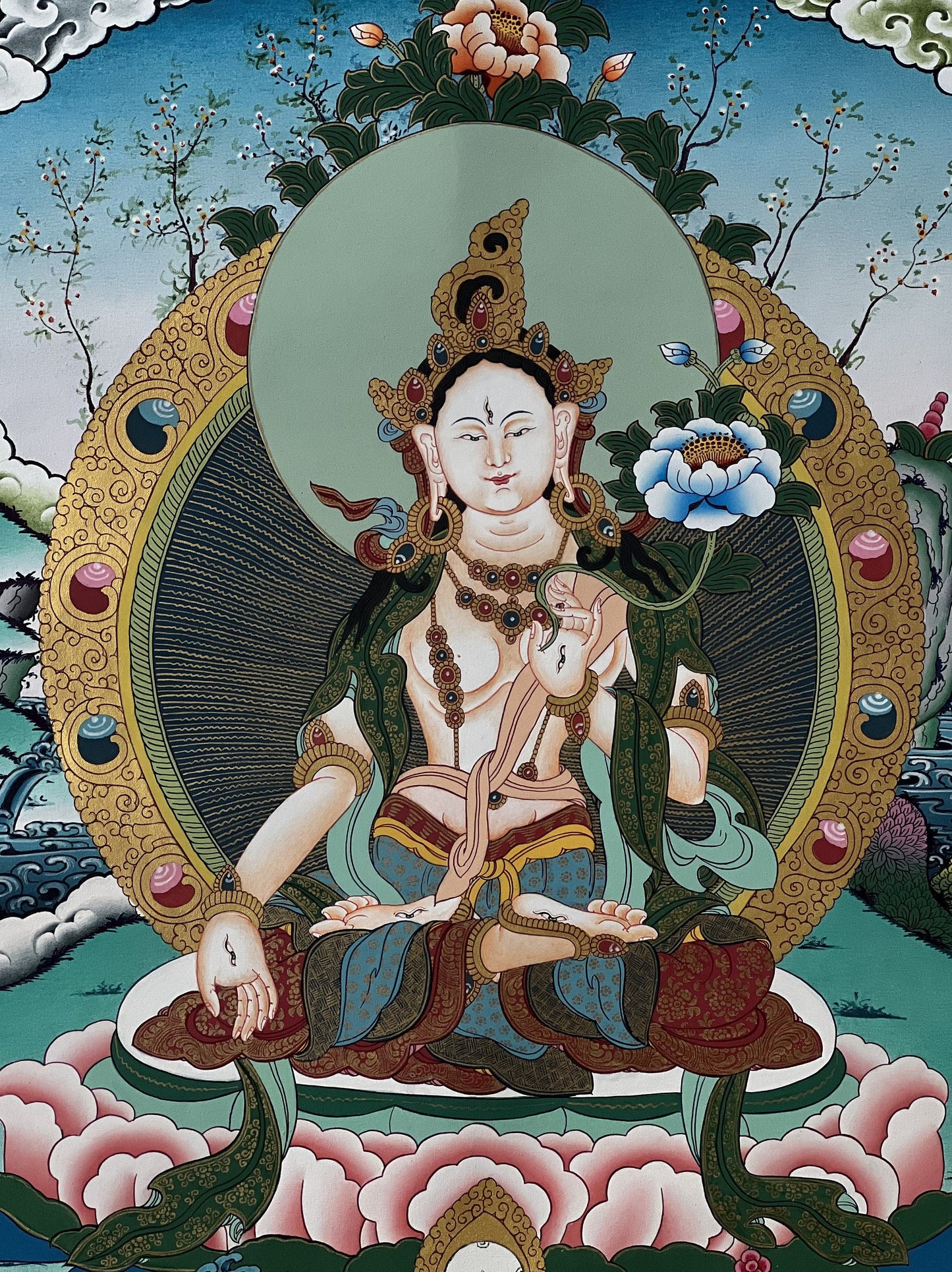 White Tara Mother Goddess High-Quality Masterpiece Tibetan Thangka Painting/ Original Hand-painting/ Meditation Art