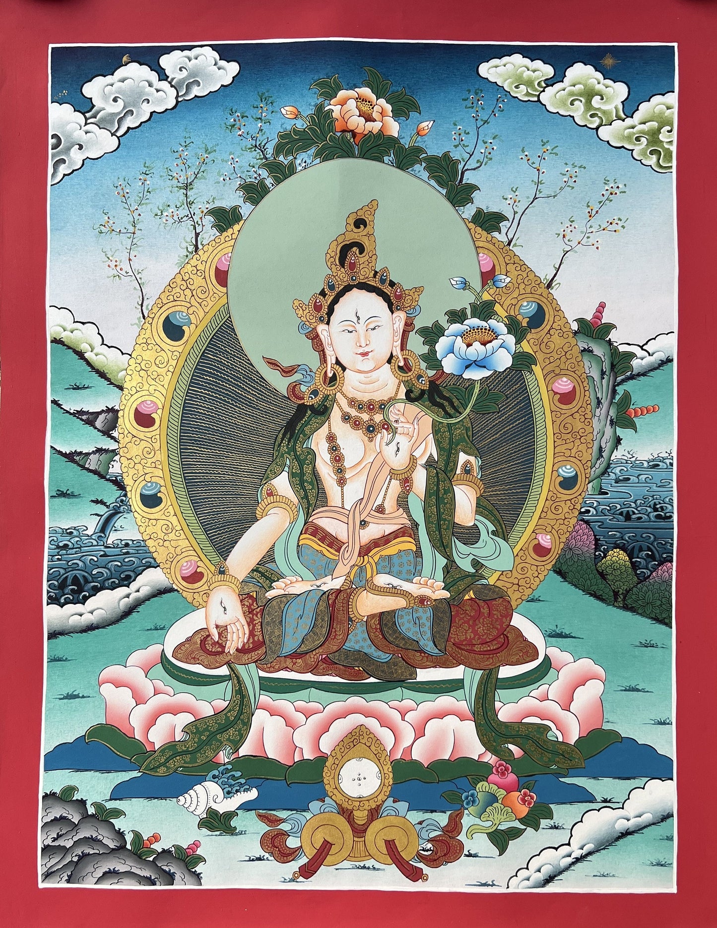 White Tara Mother Goddess High-Quality Masterpiece Tibetan Thangka Painting/ Original Hand-painting/ Meditation Art