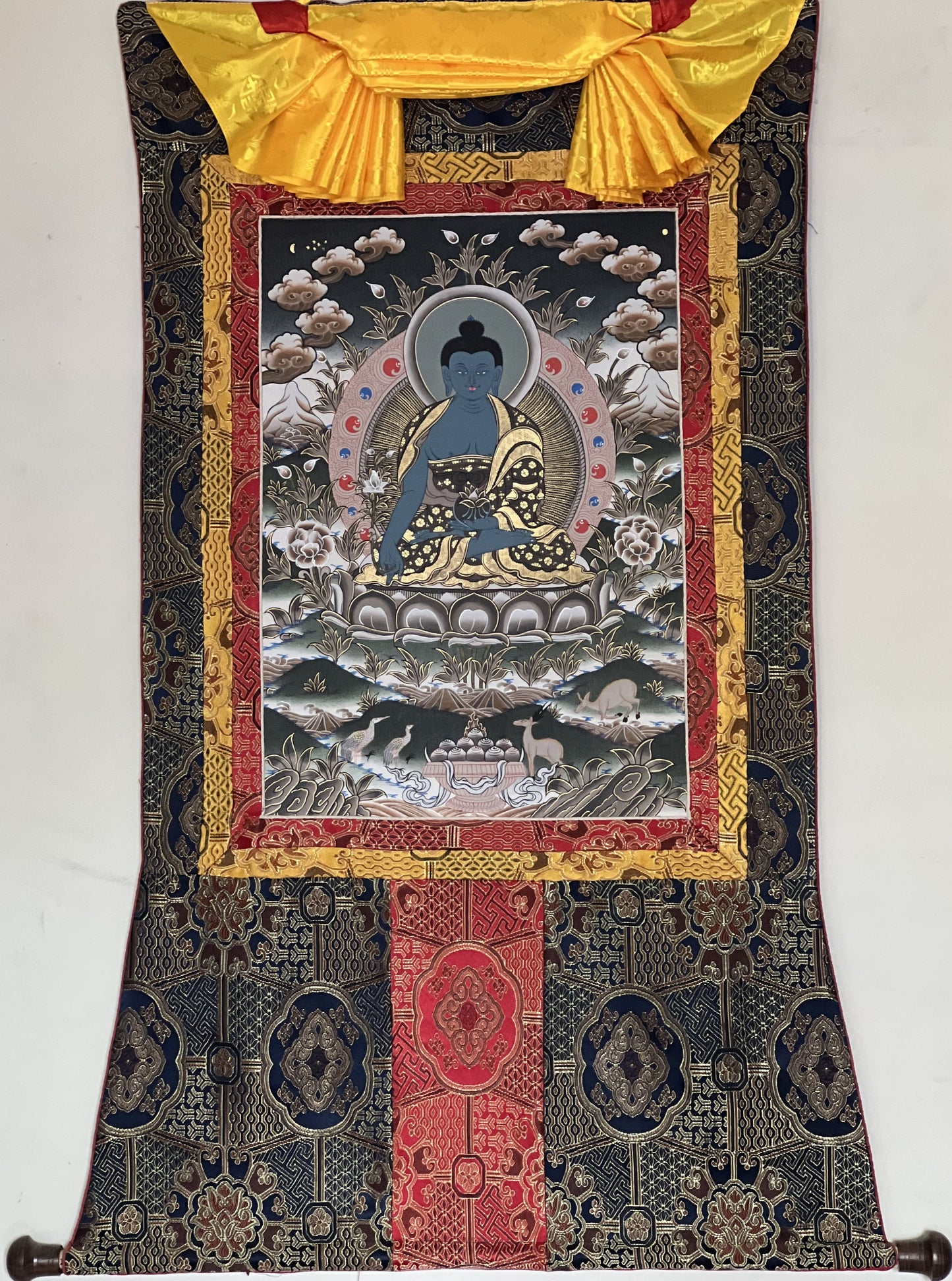 Medicine Buddha/ Bhaisajyaguru/ Master Quality Original Tibetan Thangka Painting/Healing Meditation Art with High Quality Silk Border