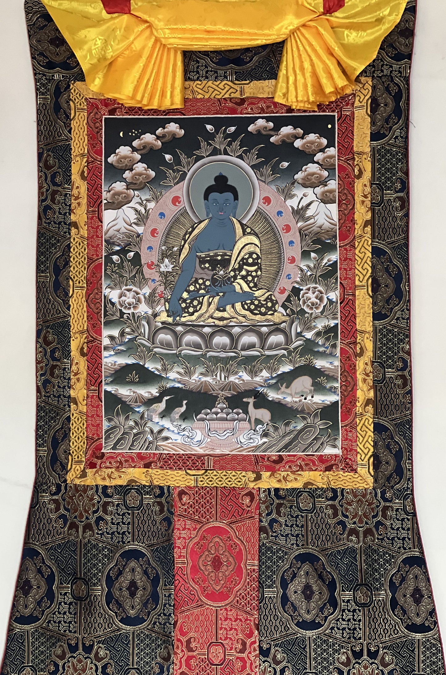 Medicine Buddha/ Bhaisajyaguru/ Master Quality Original Tibetan Thangka Painting/Healing Meditation Art with High Quality Silk Border