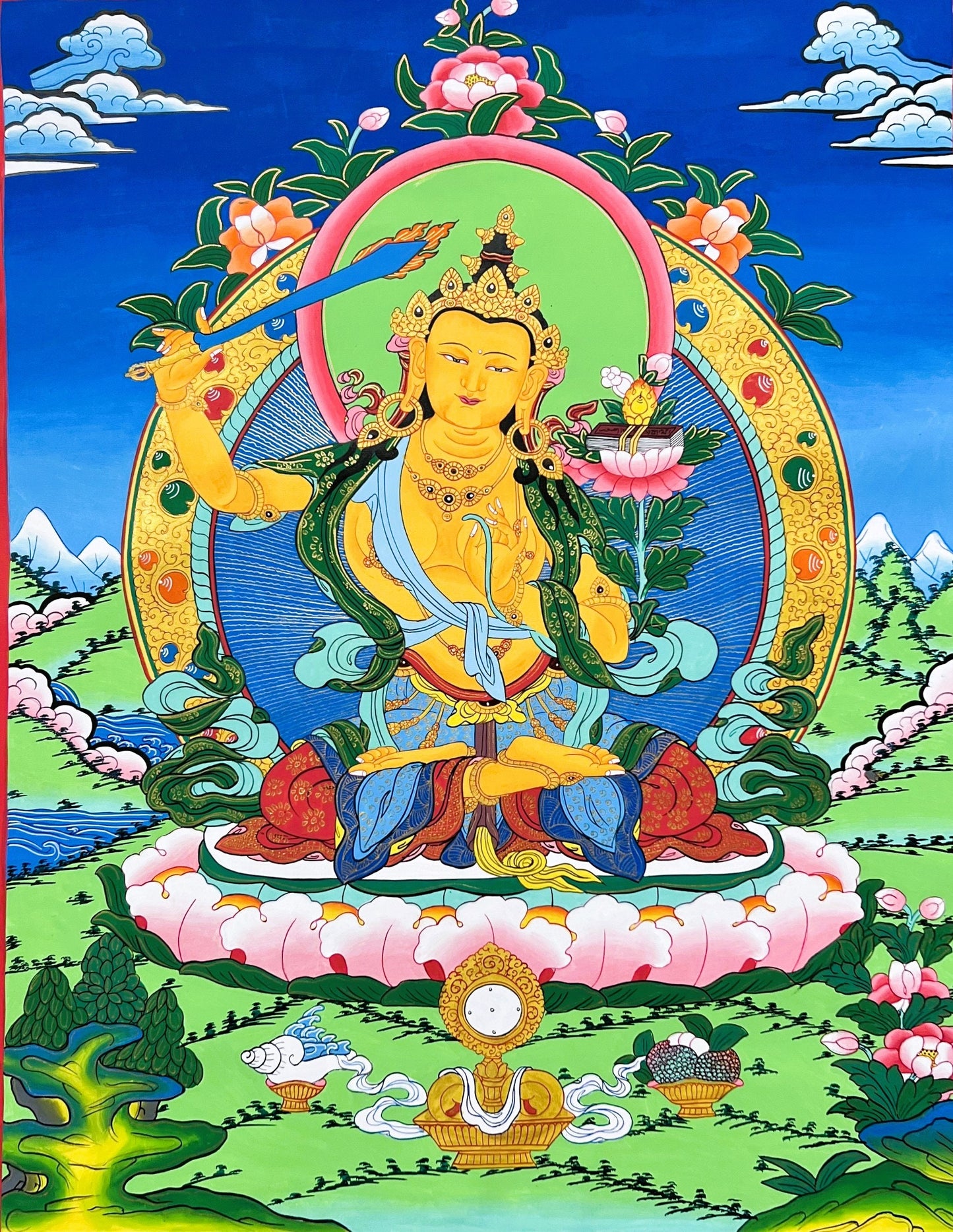 Manjushri/ Manjusri/ Manjushree/ Master Quality Hand-painted Original Thangka Painting Meditation Art