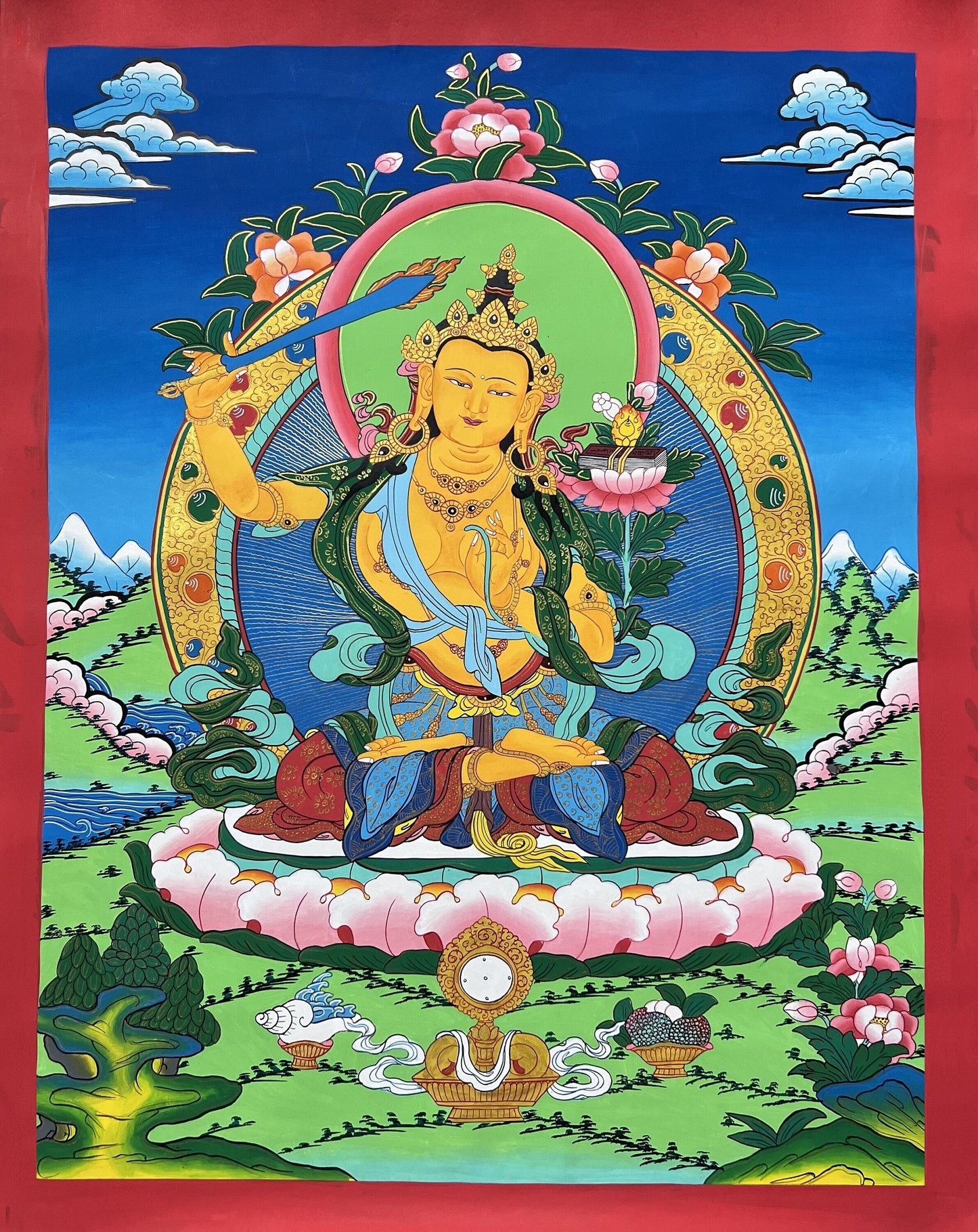 Manjushri/ Manjusri/ Manjushree/ Master Quality Hand-painted Original Thangka Painting Meditation Art