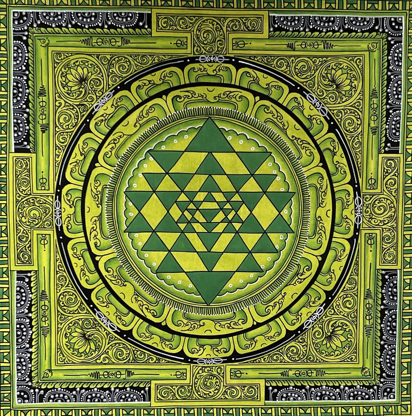 ShriYantra/ Shri Yantra/ Shri Chakara Mandala Newari Paubha/Pauva Thangka Original Hand-Painted Art for Energy Positivity and Good Luck