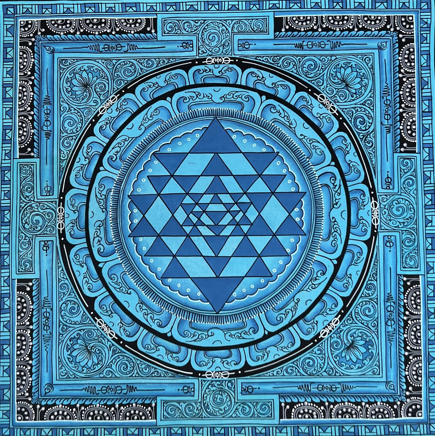 Original ShriYantra/ Shri Yantra/ Shri Chakara Mandala Newari Paubha/Pauva Thangka/Hand-Painted Art for Energy Positivity and Good Luck