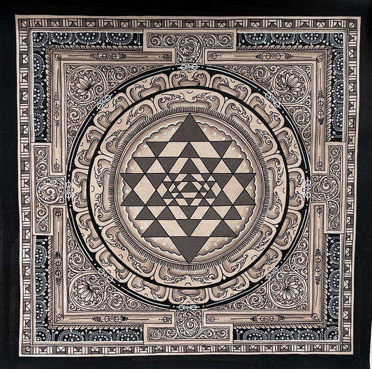 Original Hand Painting- ShriYantra/ Shri Yantra/ Shri Chakara Mandala Paubha/Pauva Thangka Art for Energy Positivity and Good Luck