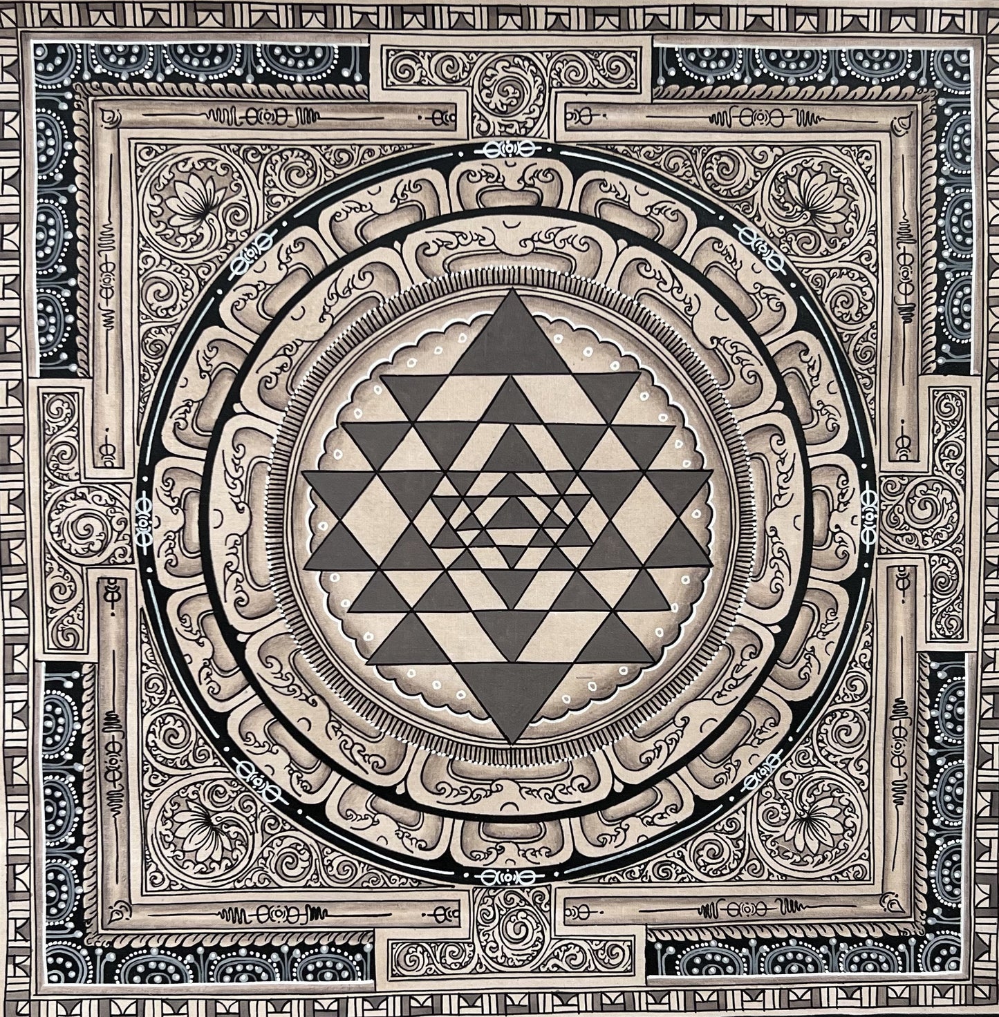 Original Hand Painting- ShriYantra/ Shri Yantra/ Shri Chakara Mandala Paubha/Pauva Thangka Art for Energy Positivity and Good Luck