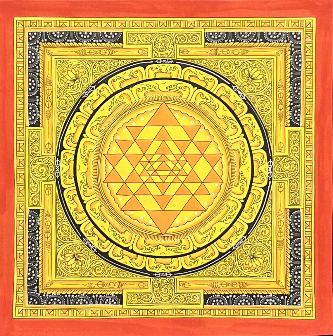 Original ShriYantra/ Shri Yantra/ Shri Chakara Mandala Paubha/Pauva Thangka/Hand-Painted Art for Energy Positivity and Good Luck