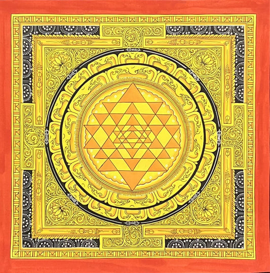 Original ShriYantra/ Shri Yantra/ Shri Chakara Mandala Paubha/Pauva Thangka/Hand-Painted Art for Energy Positivity and Good Luck