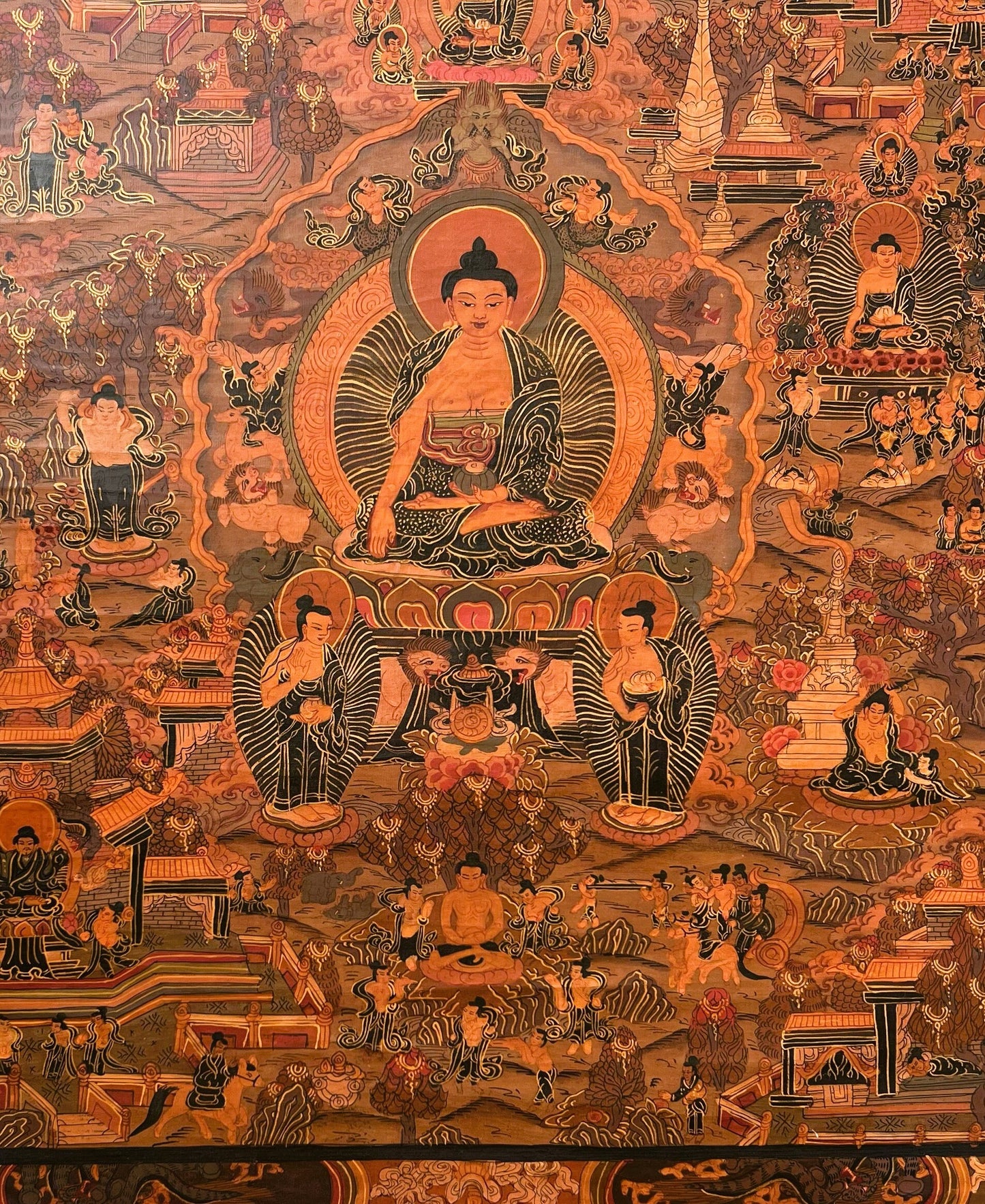 Buddha Life Story Old Tibetan Thangka Painting Original Art/ Hand-Painting Oil- Varnished