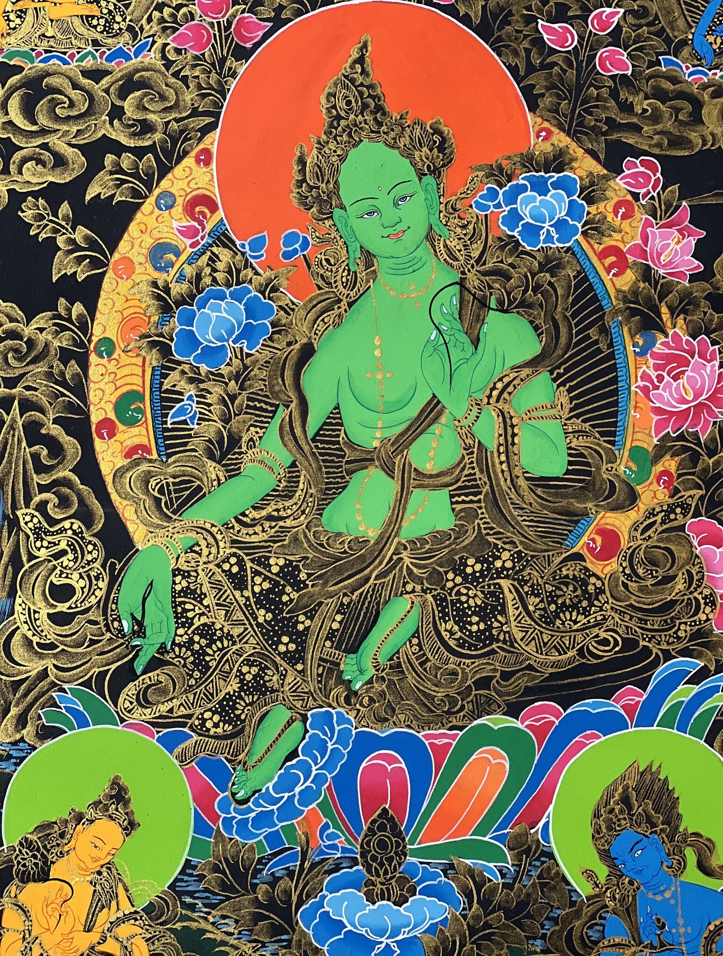 Green Tara/ Shyamatara/ Mother Goddess Tibetan Thangka Painting Original Hand Painted Compassion Meditation Art