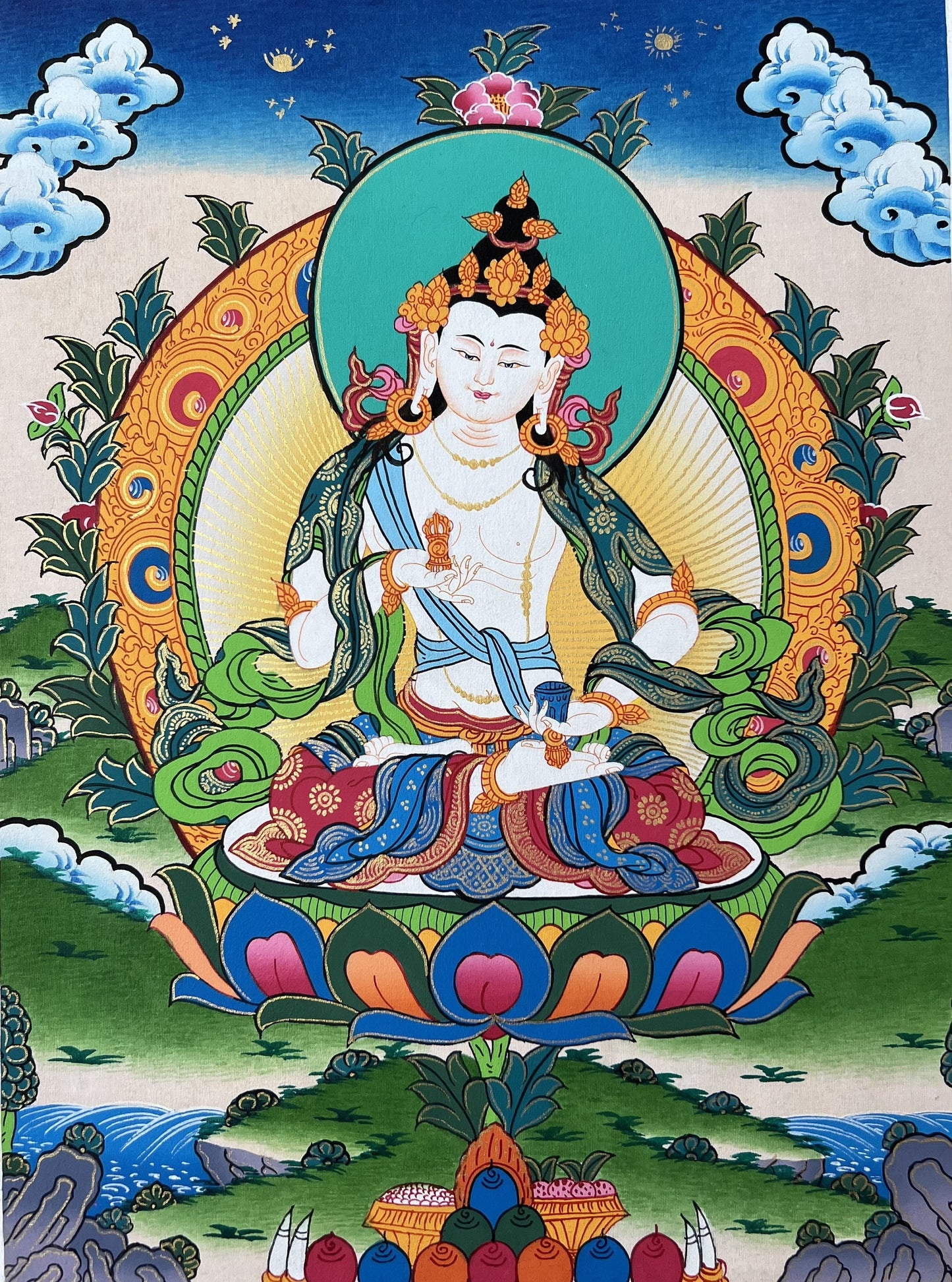 Vajrasattva, Dorje Sempa, Dhyani Buddha, Master Quality Tibetan Thangka Painting, Original Buddhist Art/ Wall Hanging