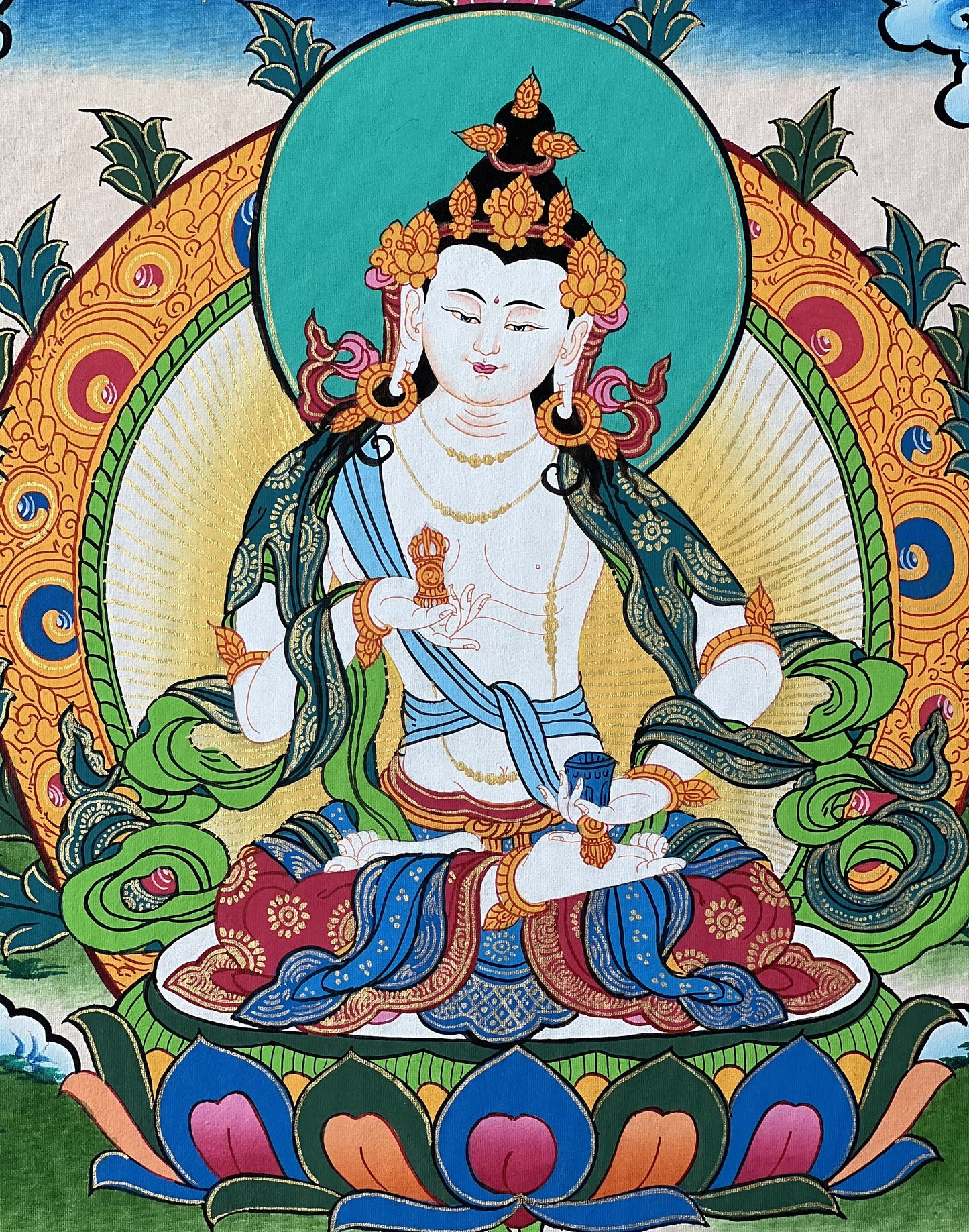 Vajrasattva, Dorje Sempa, Dhyani Buddha, Master Quality Tibetan Thangka Painting, Original Buddhist Art/ Wall Hanging