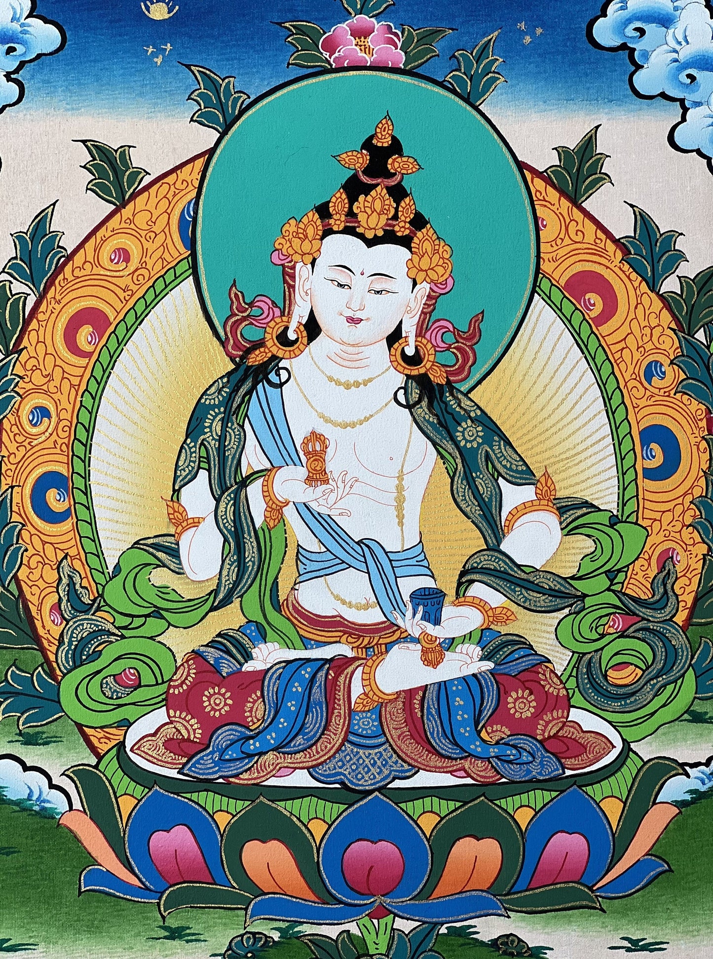 Vajrasattva, Dorje Sempa, Dhyani Buddha, Master Quality Tibetan Thangka Painting, Original Buddhist Art/ Wall Hanging