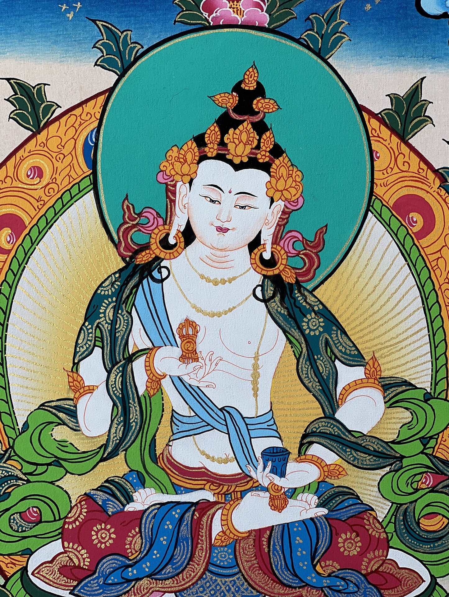 Vajrasattva, Dorje Sempa, Dhyani Buddha, Master Quality Tibetan Thangka Painting, Original Buddhist Art/ Wall Hanging