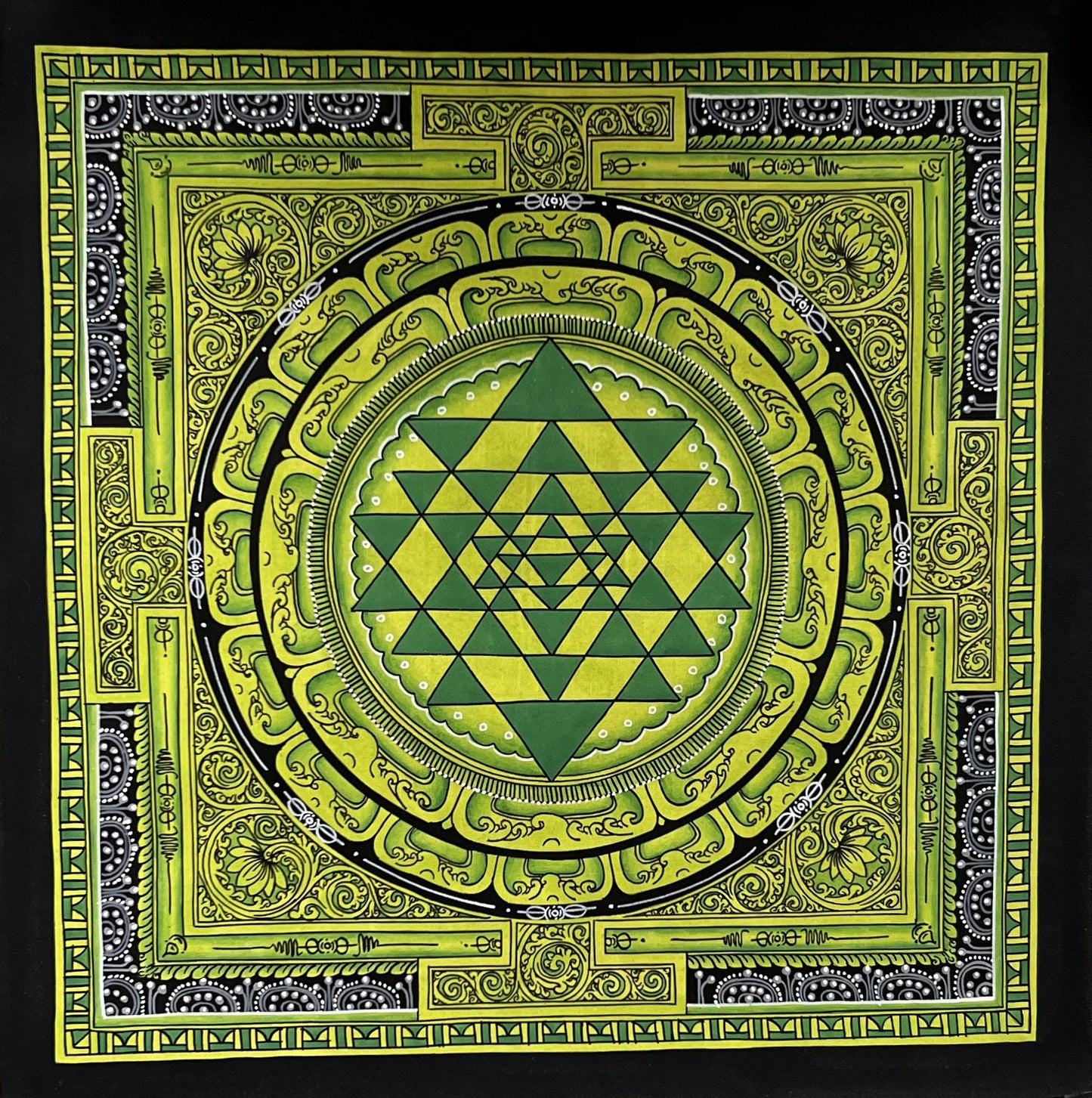 ShriYantra/ Shri Yantra/ Shri Chakara Mandala Newari Paubha/Pauva Thangka Original Hand-Painted Art for Energy Positivity and Good Luck