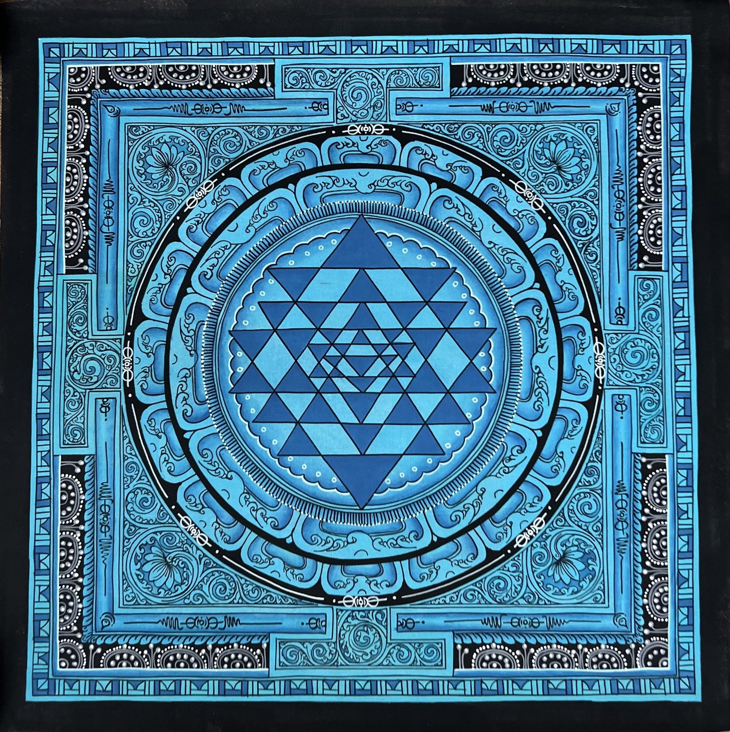 Original ShriYantra/ Shri Yantra/ Shri Chakara Mandala Newari Paubha/Pauva Thangka/Hand-Painted Art for Energy Positivity and Good Luck