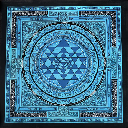 Original ShriYantra/ Shri Yantra/ Shri Chakara Mandala Newari Paubha/Pauva Thangka/Hand-Painted Art for Energy Positivity and Good Luck