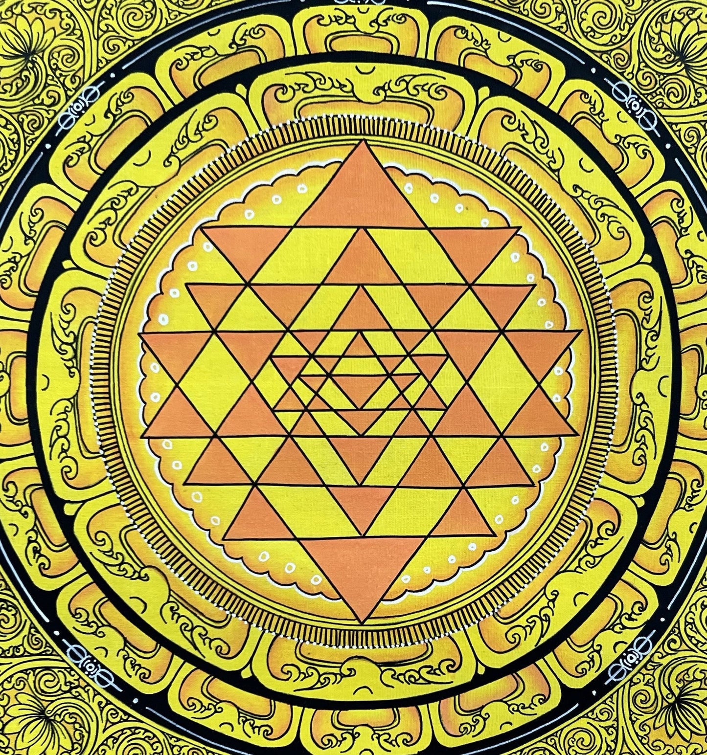 Original ShriYantra/ Shri Yantra/ Shri Chakara Mandala Paubha/Pauva Thangka/Hand-Painted Art for Energy Positivity and Good Luck