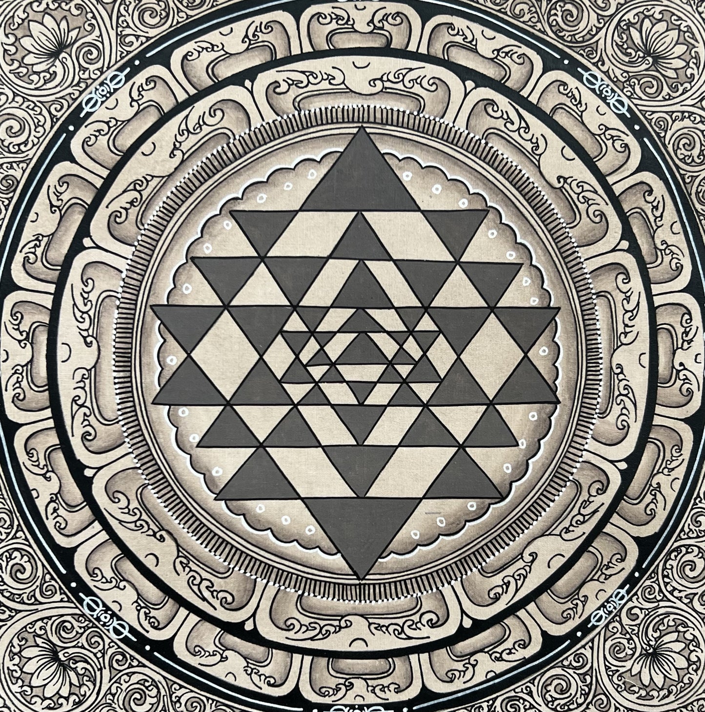 Original Hand Painting- ShriYantra/ Shri Yantra/ Shri Chakara Mandala Paubha/Pauva Thangka Art for Energy Positivity and Good Luck