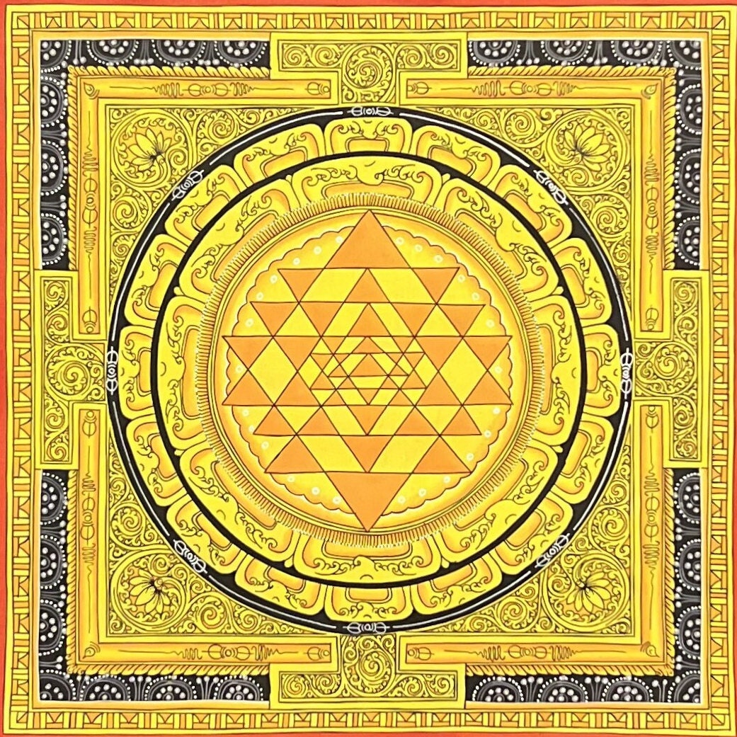 Original ShriYantra/ Shri Yantra/ Shri Chakara Mandala Paubha/Pauva Thangka/Hand-Painted Art for Energy Positivity and Good Luck