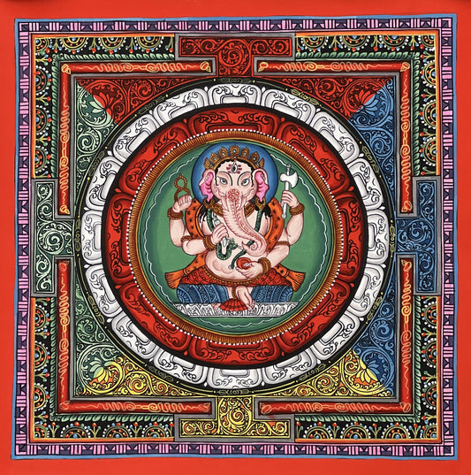 Lord Ganesha/Ganesh/ Ganapati/ Vinayaka  Remover of Obstacle  Master Quality Thangka in SriYantra Original Hand Painting/Meditation Art