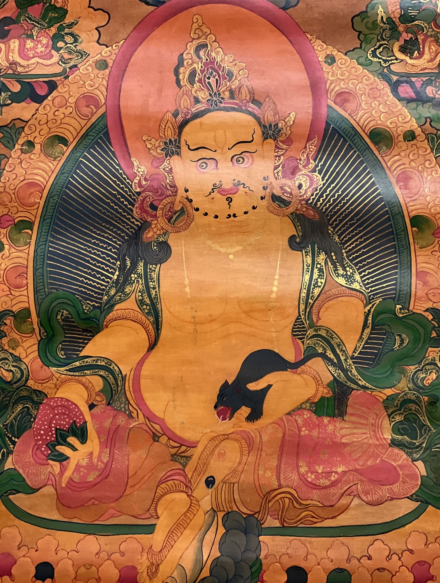 Jambhala/ Zambala/Kubera God of Wealth Master Quality Oil Varnished Old Tibetan Thangka Painting Original Art /Hand painting from Nepal