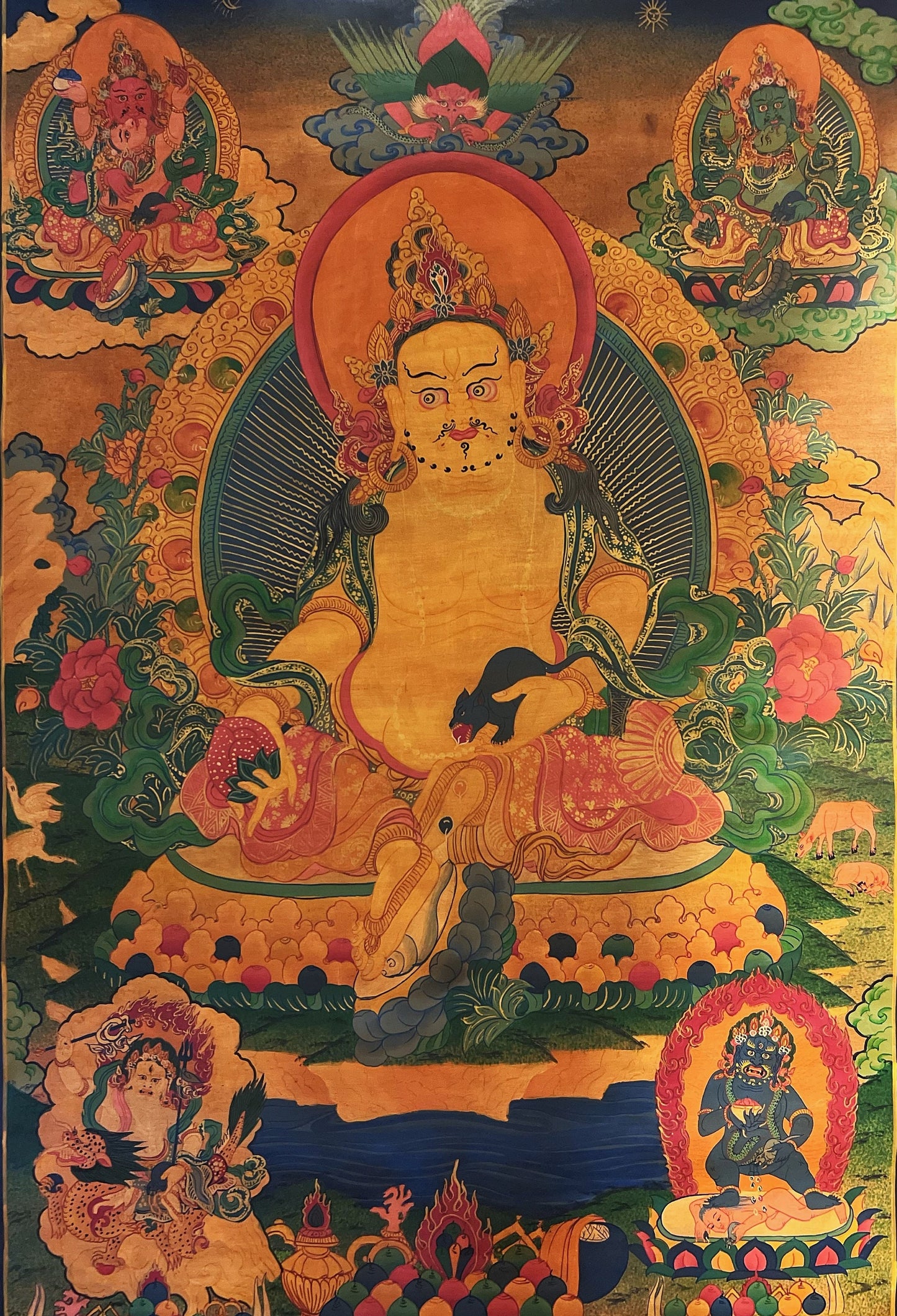 Jambhala/ Zambala/Kubera God of Wealth Master Quality Oil Varnished Old Tibetan Thangka Painting Original Art /Hand painting from Nepal