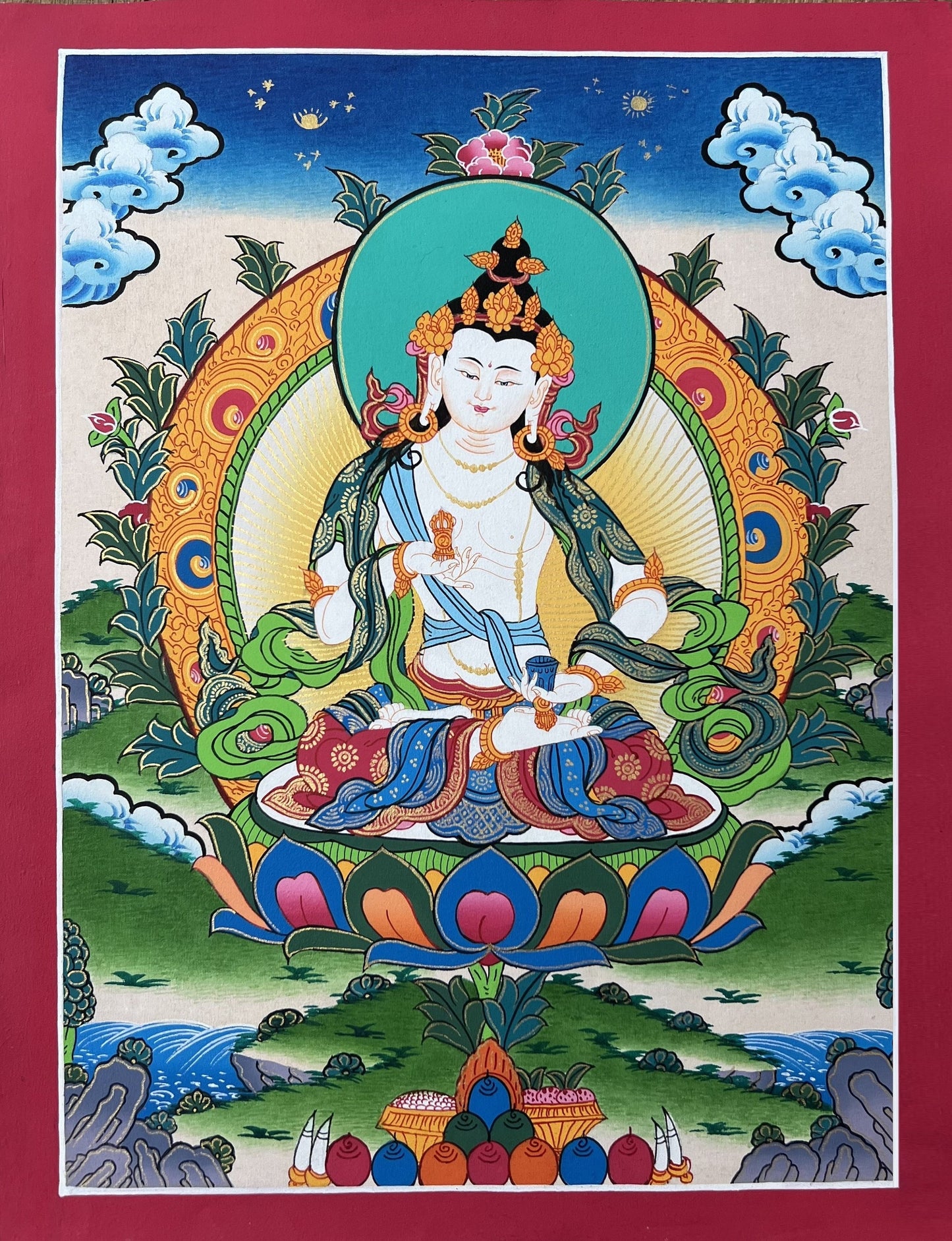 Vajrasattva, Dorje Sempa, Dhyani Buddha, Master Quality Tibetan Thangka Painting, Original Buddhist Art/ Wall Hanging