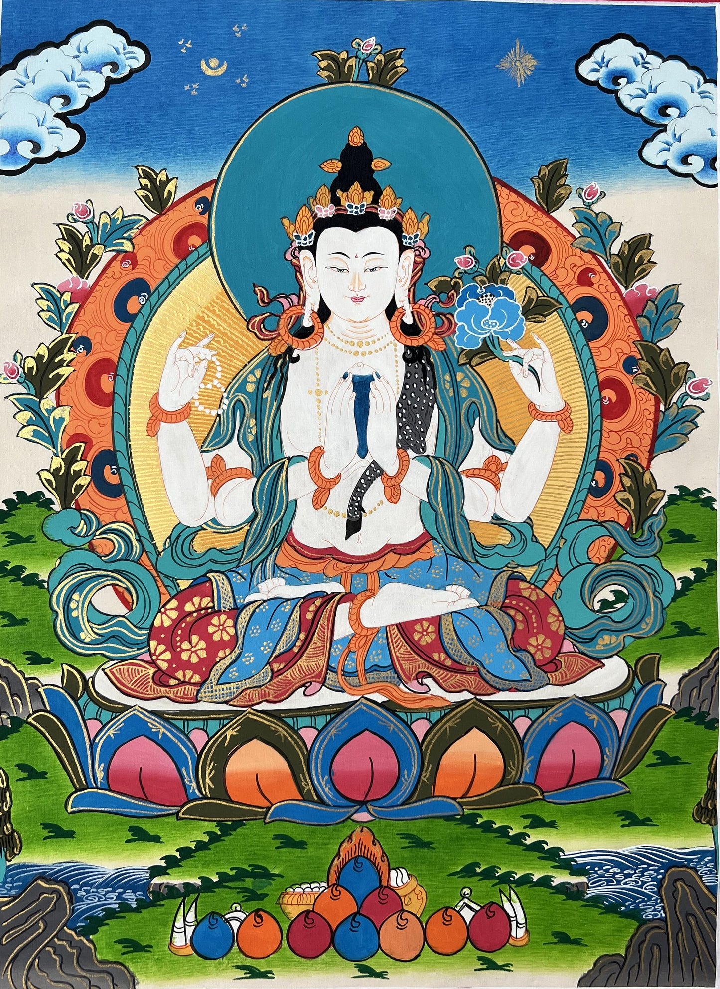 Avalokiteshvara/Chenrezig Master Quality Tibetan Thangka Painting Original Buddhist Meditation Art