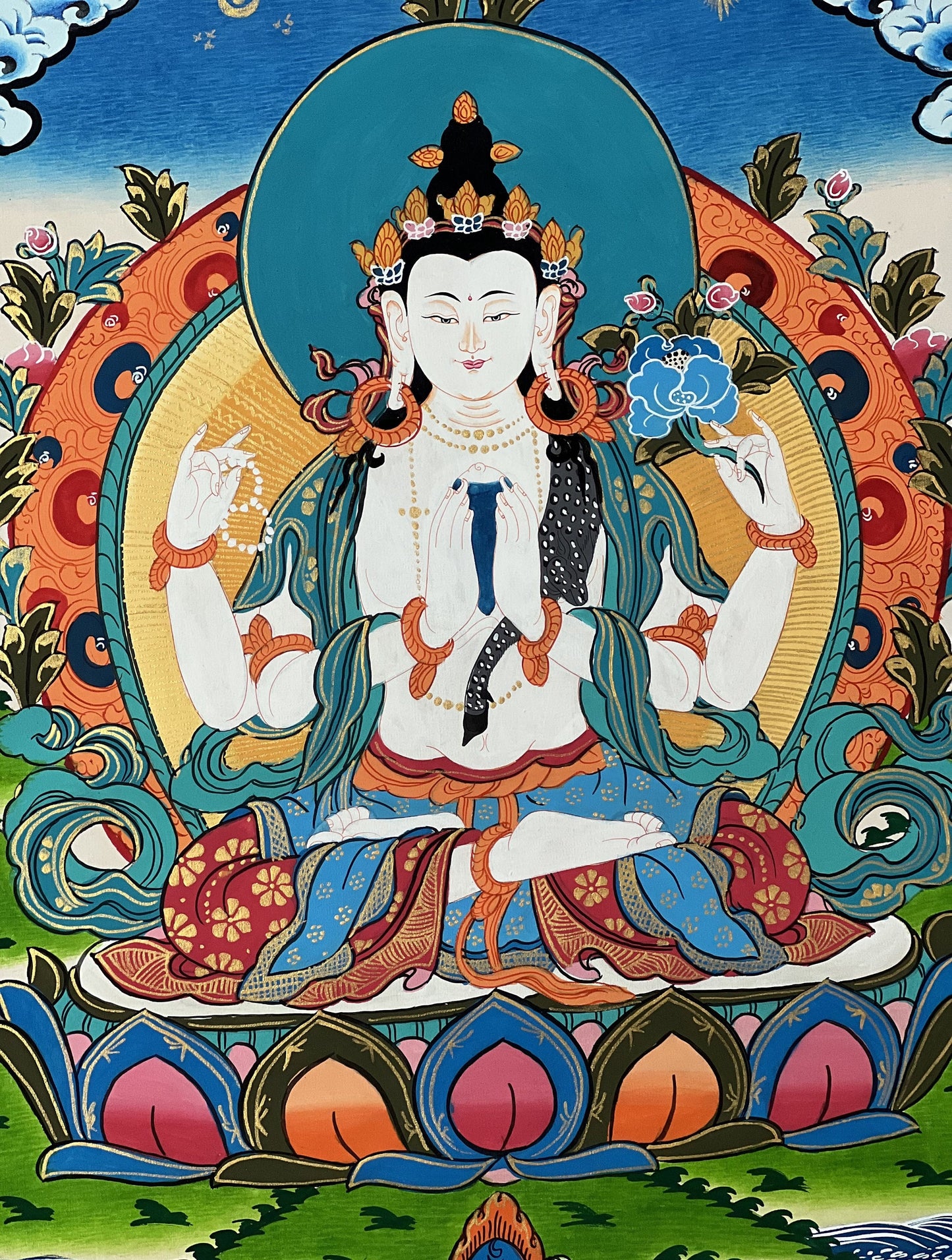 Avalokiteshvara/Chenrezig Master Quality Tibetan Thangka Painting Original Buddhist Meditation Art