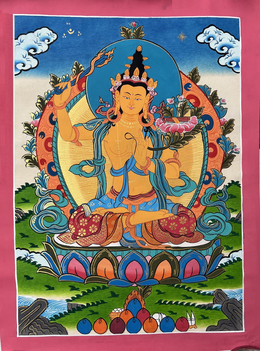 Manjushri/Manjusri/Manjushree/ Bodhisattva of Compassion Master Quality Original Tibetan Thangka Painting/Buddhist Meditation Art