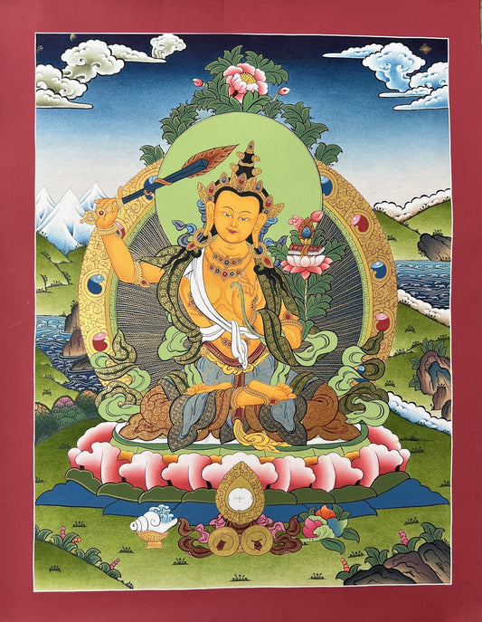 Manjushri/ Manjusri/ Manjushree/ Masterpiece Gold Original Tibetan Thangka Painting/Hand- Painting/ Meditation Art